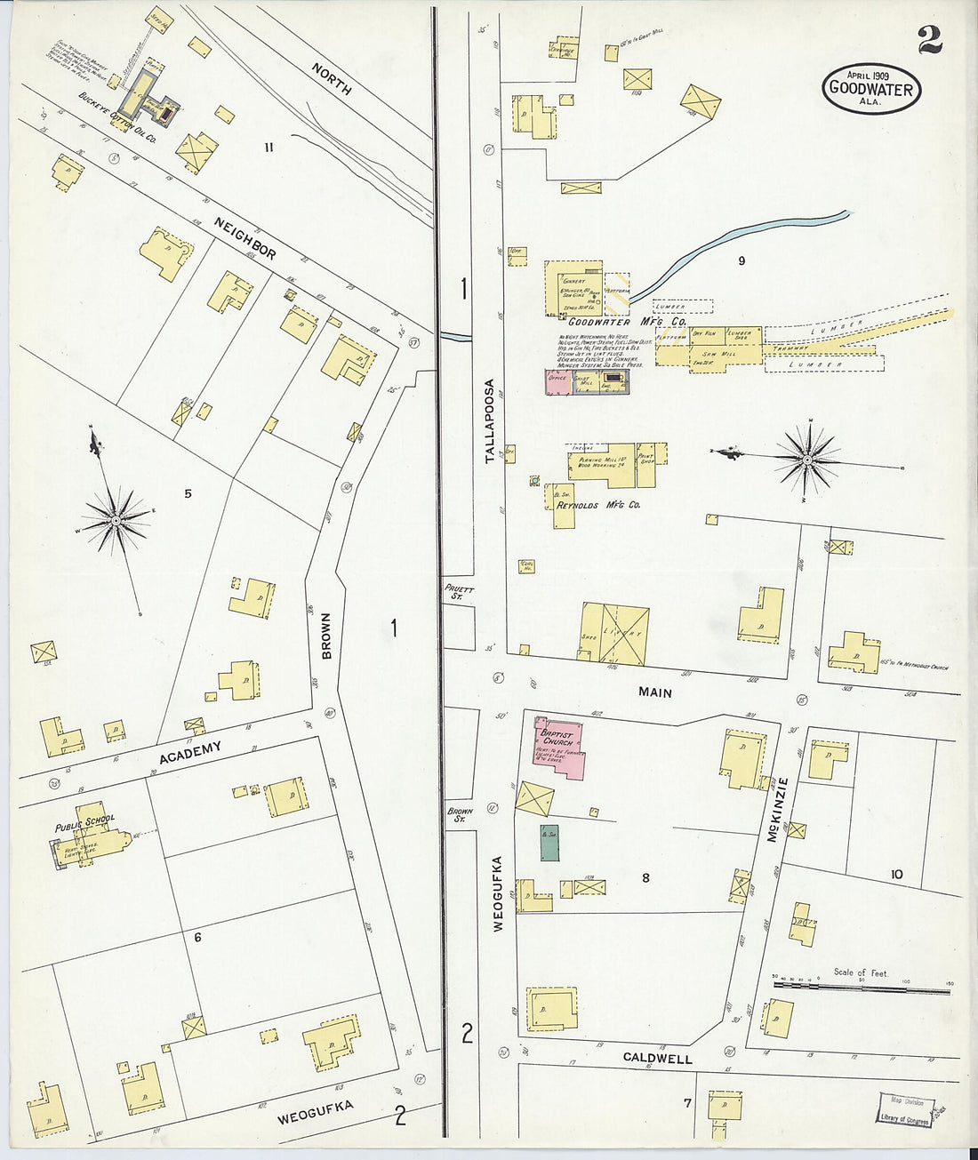 This old map of Goodwater, Coosa County, Alabama was created by Sanborn Map Company in 1909