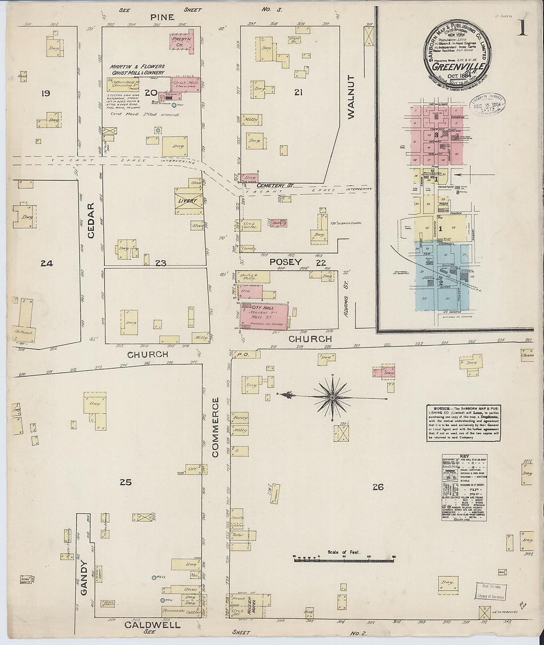 This old map of Greenville, Butler County, Alabama was created by Sanborn Map Company in 1884