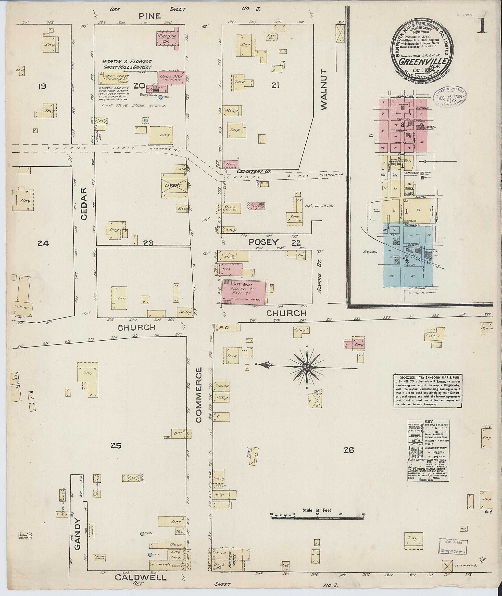This old map of Greenville, Butler County, Alabama was created by Sanborn Map Company in 1884