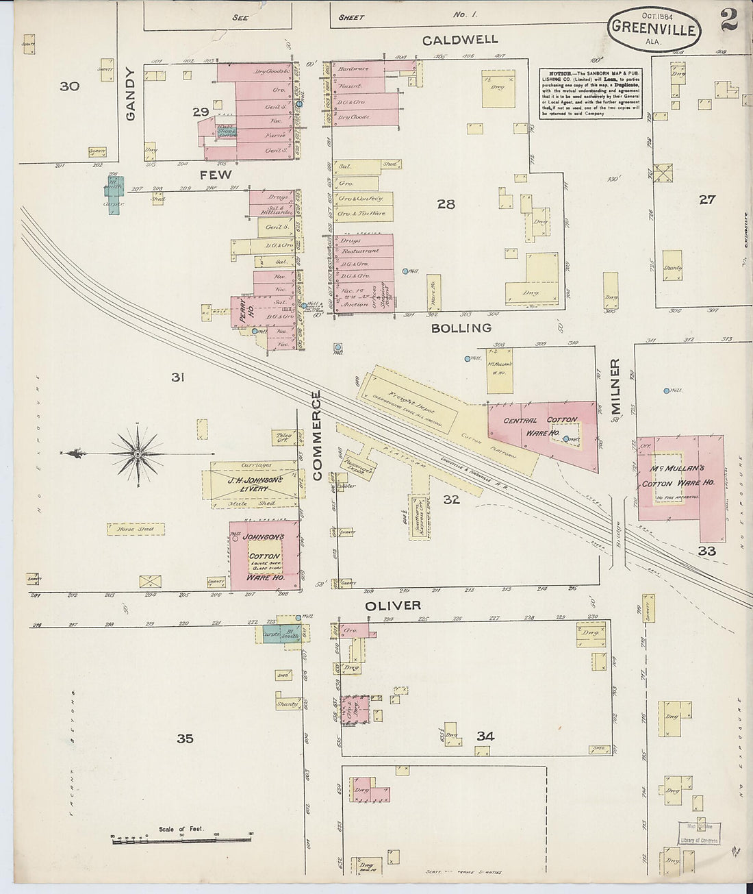 This old map of Greenville, Butler County, Alabama was created by Sanborn Map Company in 1884