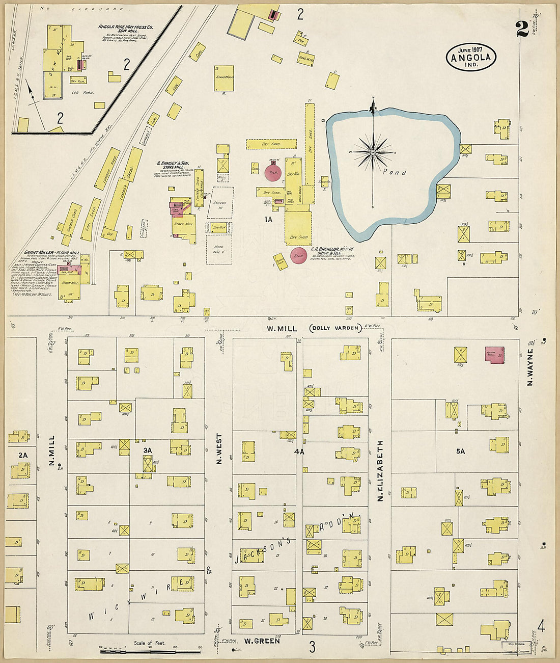 This old map of Angola, Steuben County, Indiana was created by Sanborn Map Company in 1907