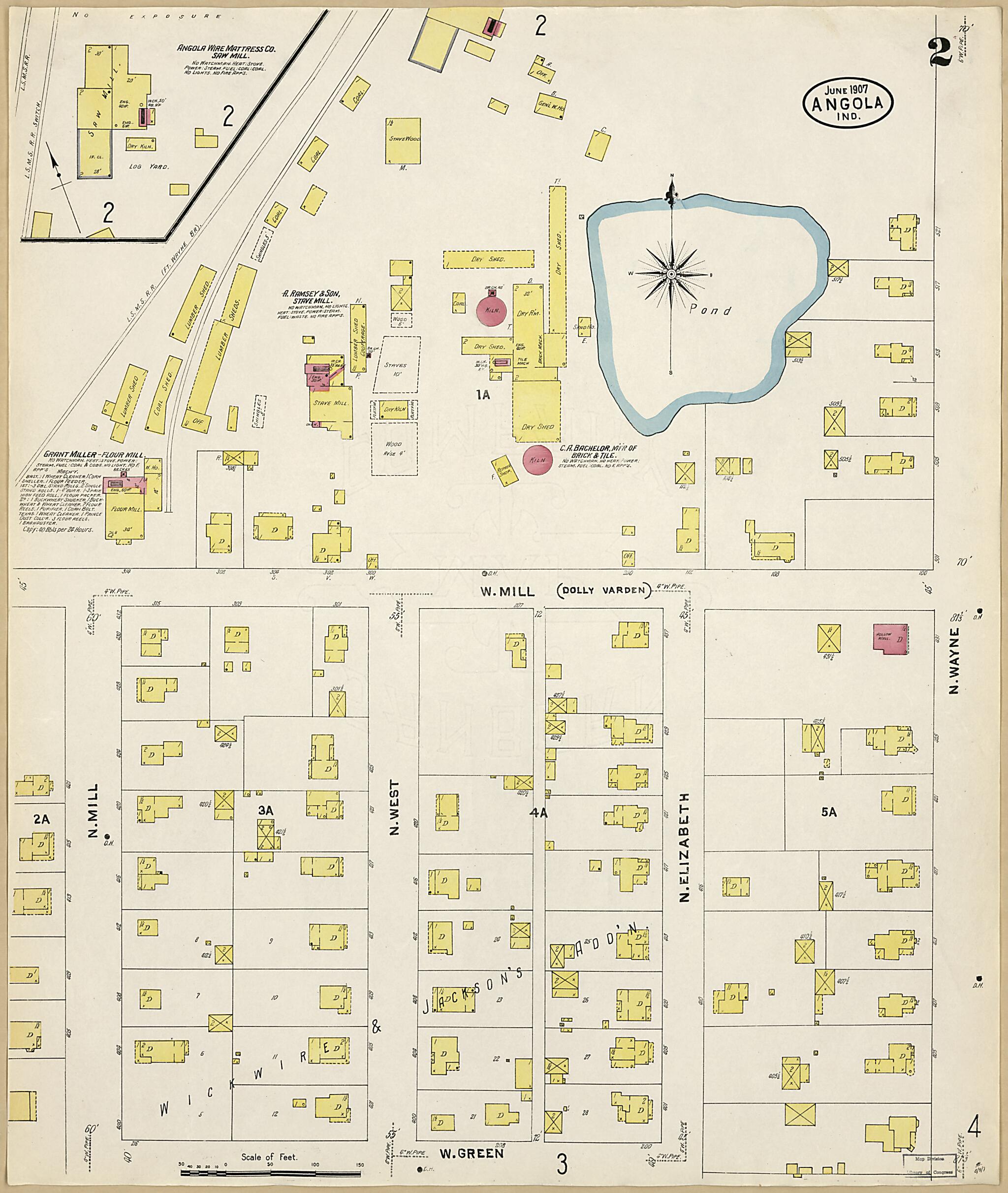 This old map of Angola, Steuben County, Indiana was created by Sanborn Map Company in 1907