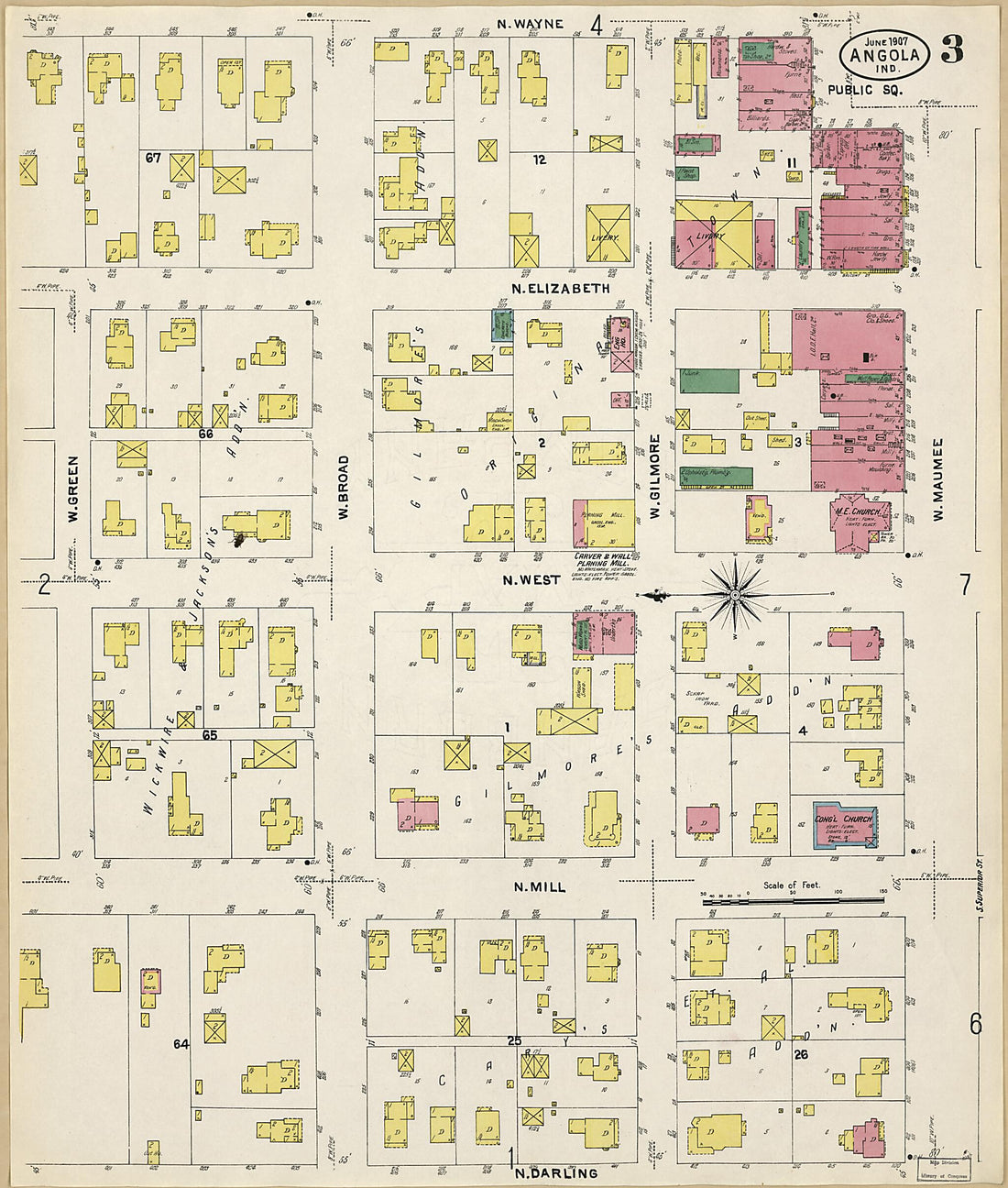 This old map of Angola, Steuben County, Indiana was created by Sanborn Map Company in 1907