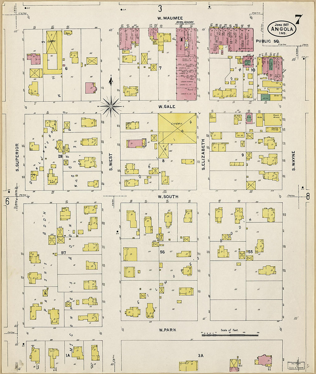 This old map of Angola, Steuben County, Indiana was created by Sanborn Map Company in 1907