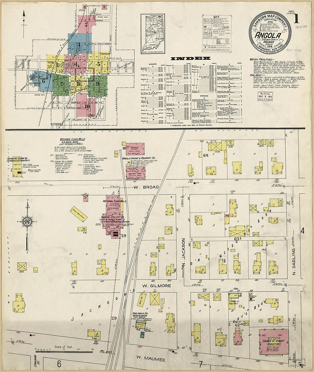 This old map of Angola, Steuben County, Indiana was created by Sanborn Map Company in 1914