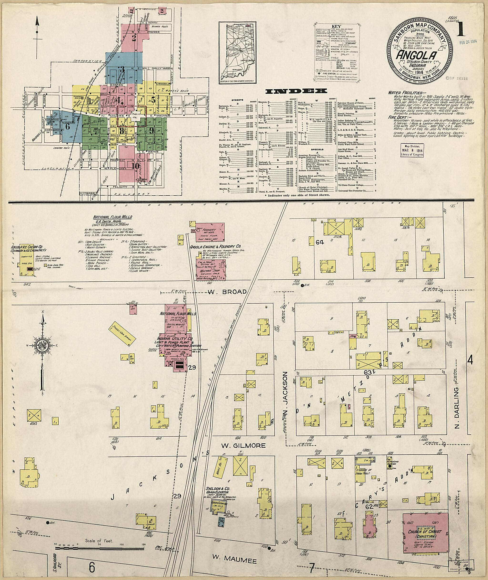 This old map of Angola, Steuben County, Indiana was created by Sanborn Map Company in 1914