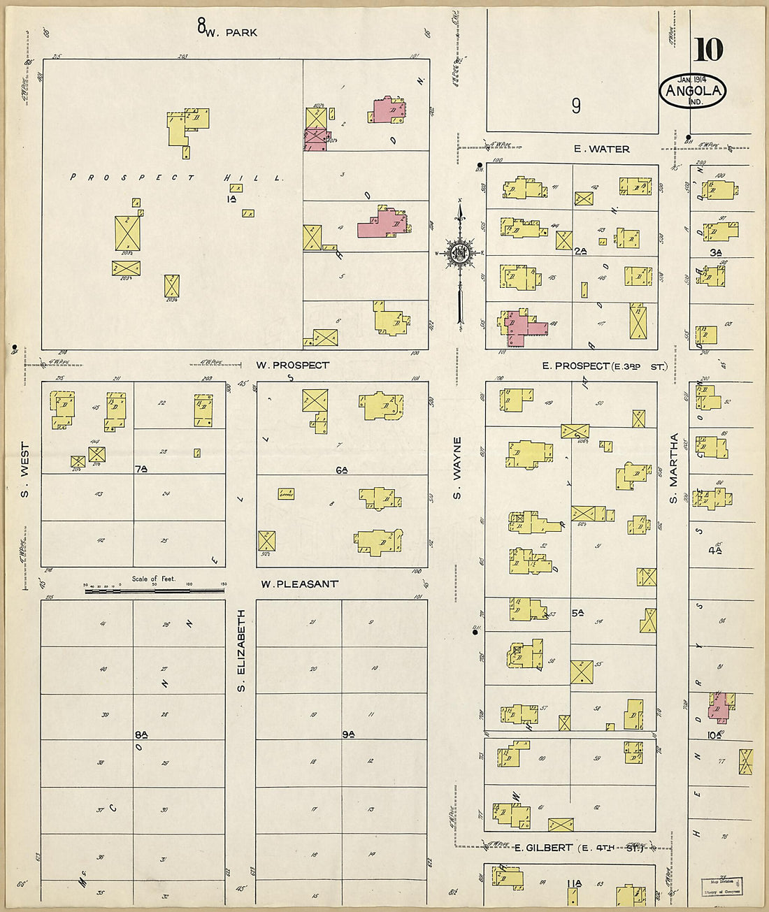 This old map of Angola, Steuben County, Indiana was created by Sanborn Map Company in 1914