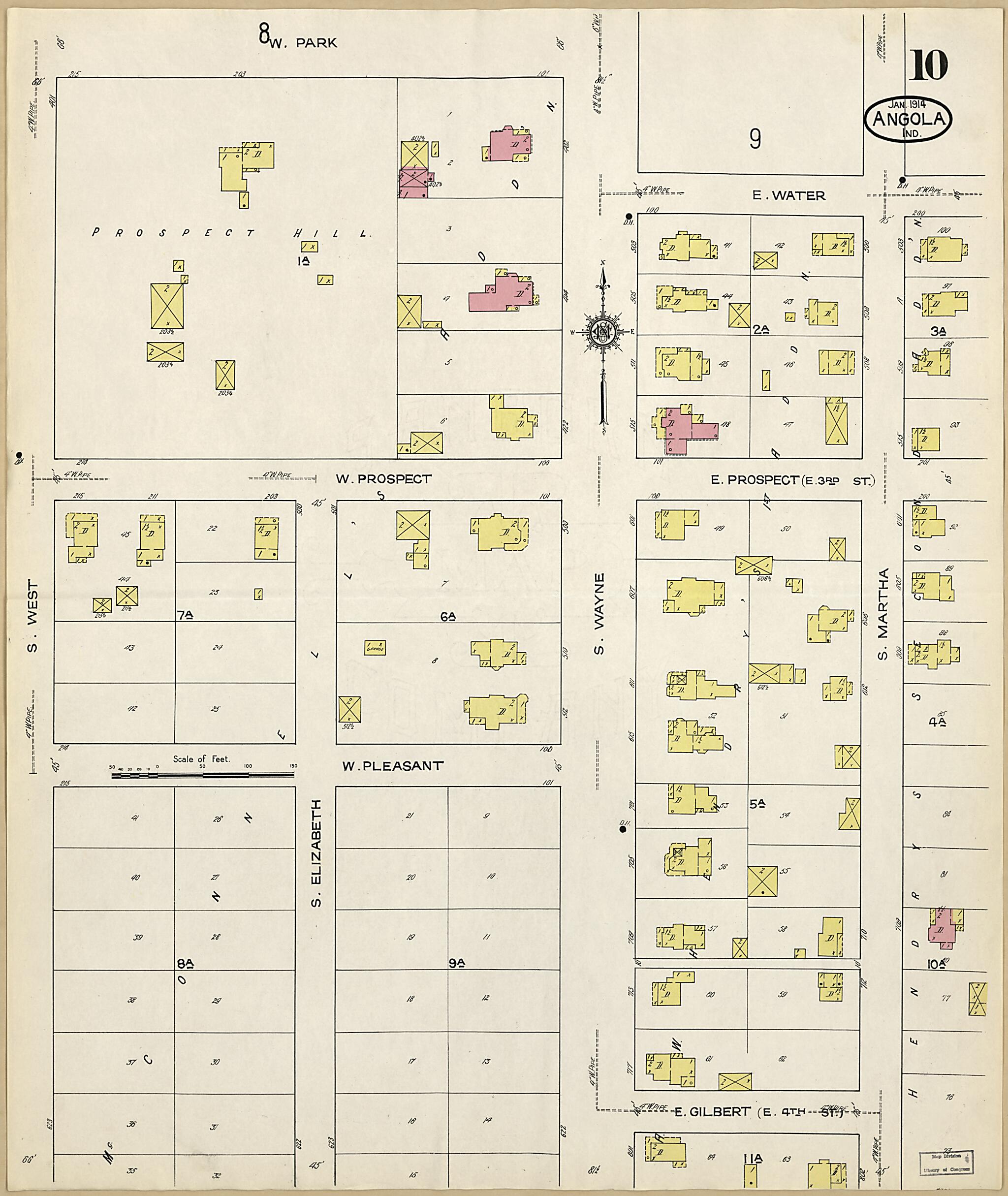 This old map of Angola, Steuben County, Indiana was created by Sanborn Map Company in 1914