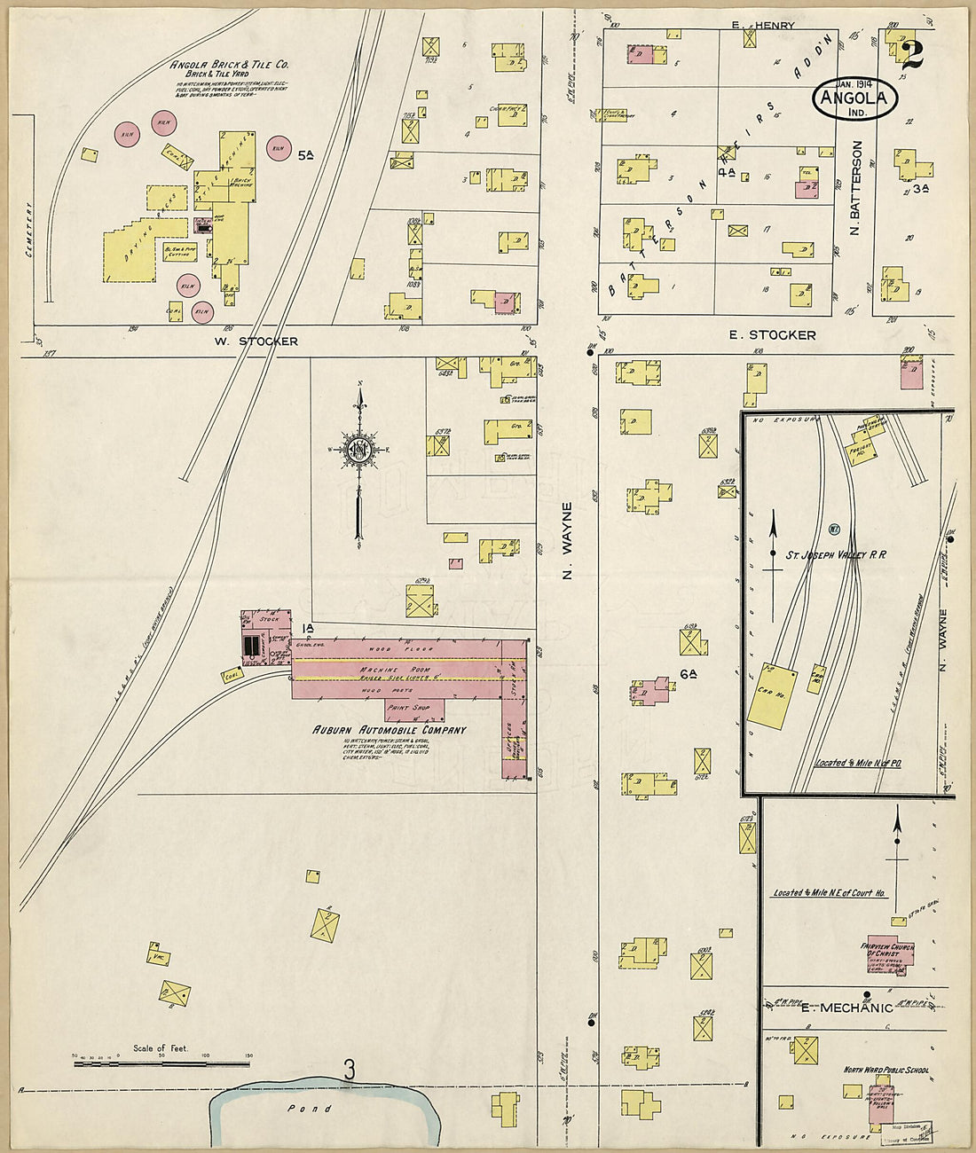 This old map of Angola, Steuben County, Indiana was created by Sanborn Map Company in 1914