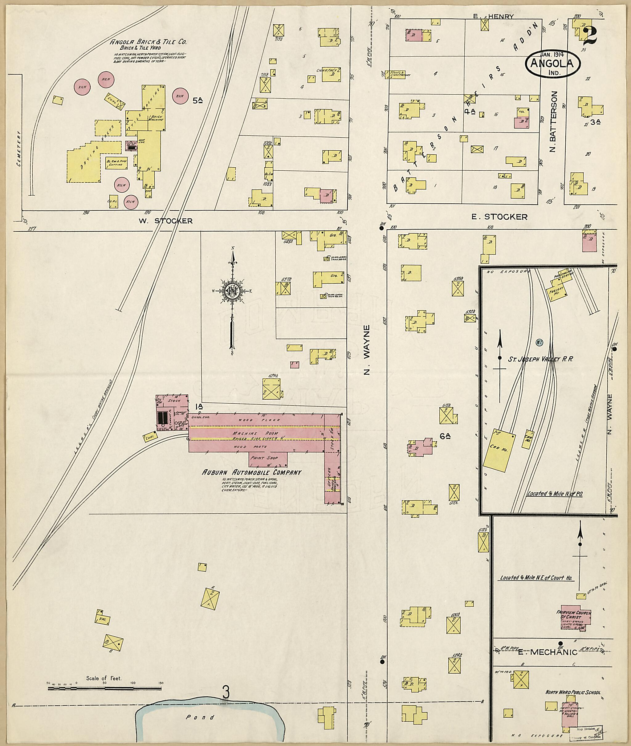 This old map of Angola, Steuben County, Indiana was created by Sanborn Map Company in 1914