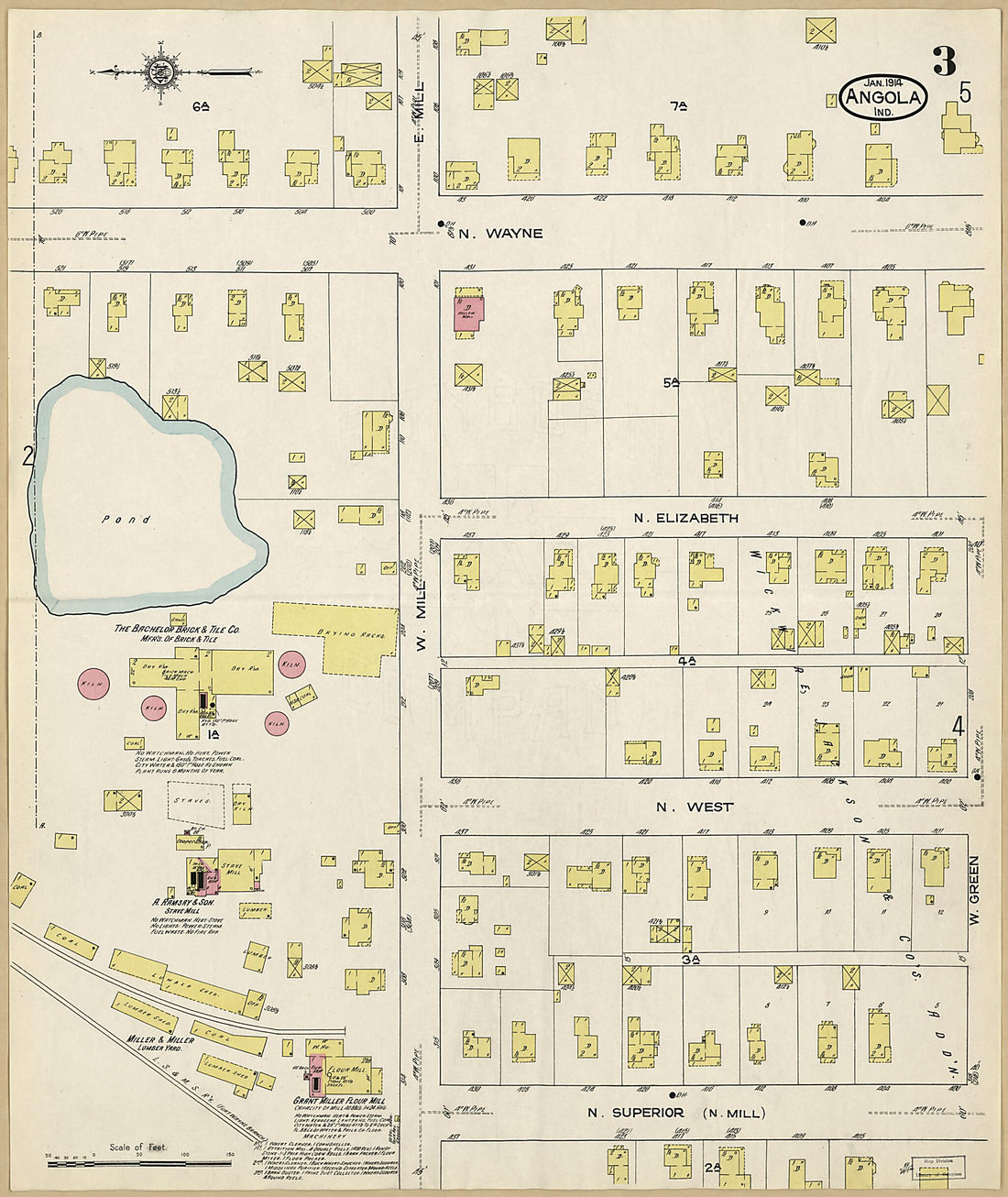 This old map of Angola, Steuben County, Indiana was created by Sanborn Map Company in 1914