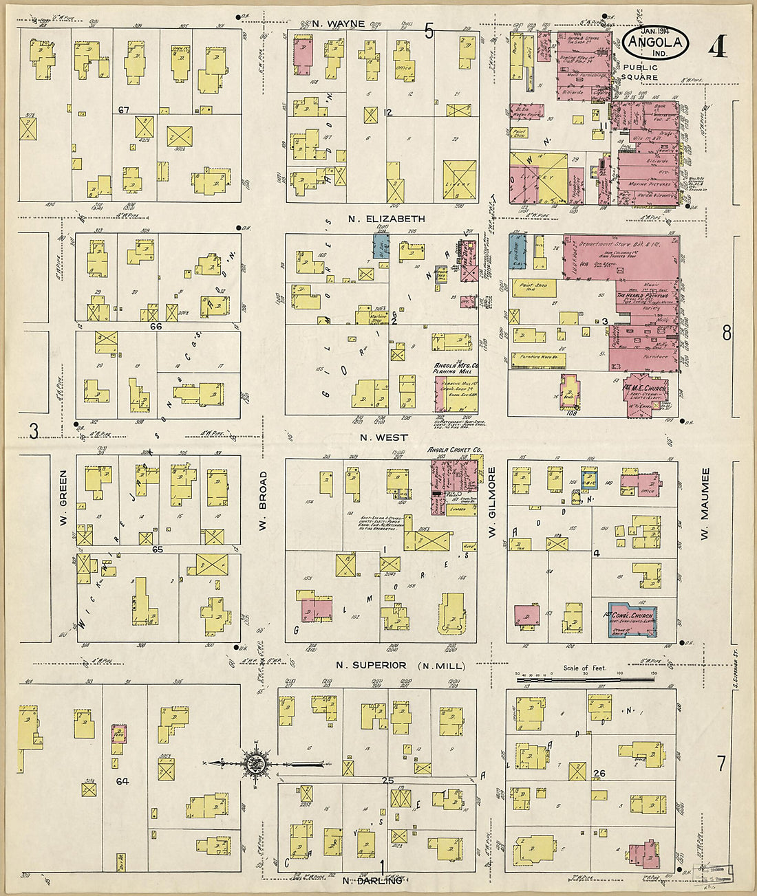 This old map of Angola, Steuben County, Indiana was created by Sanborn Map Company in 1914