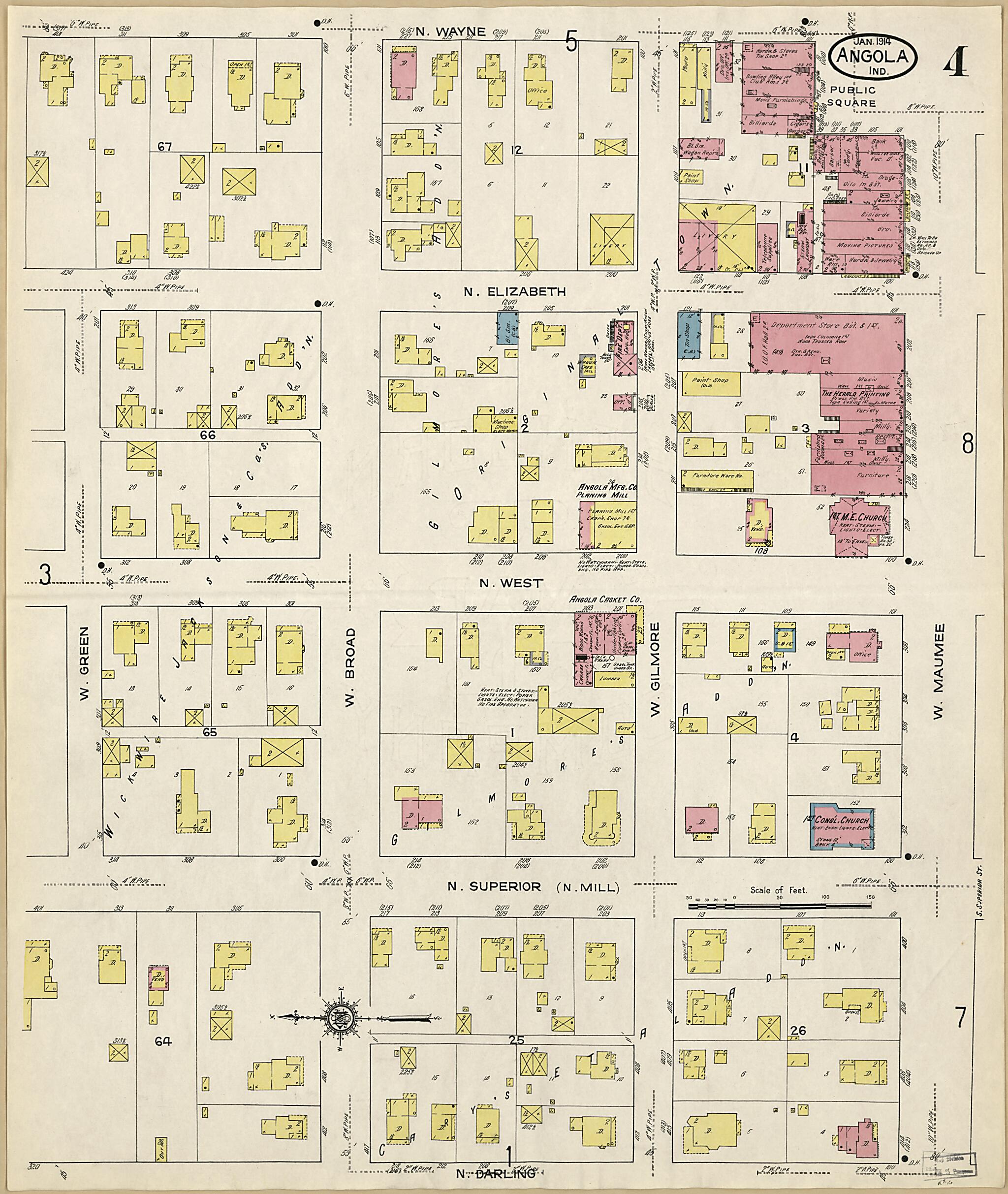 This old map of Angola, Steuben County, Indiana was created by Sanborn Map Company in 1914