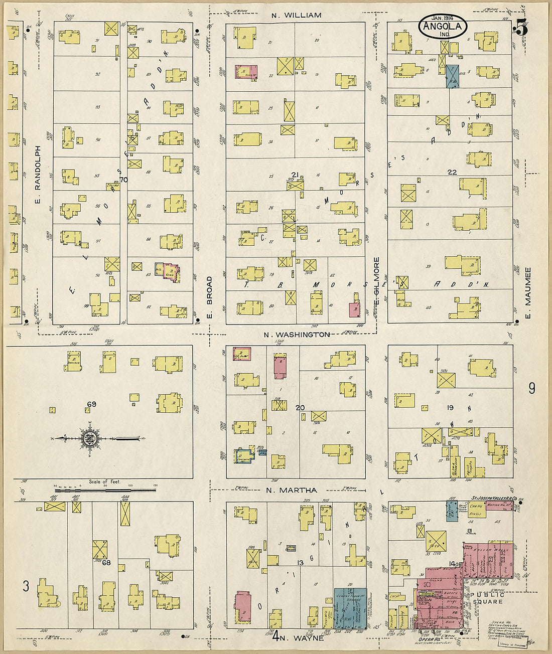 This old map of Angola, Steuben County, Indiana was created by Sanborn Map Company in 1914