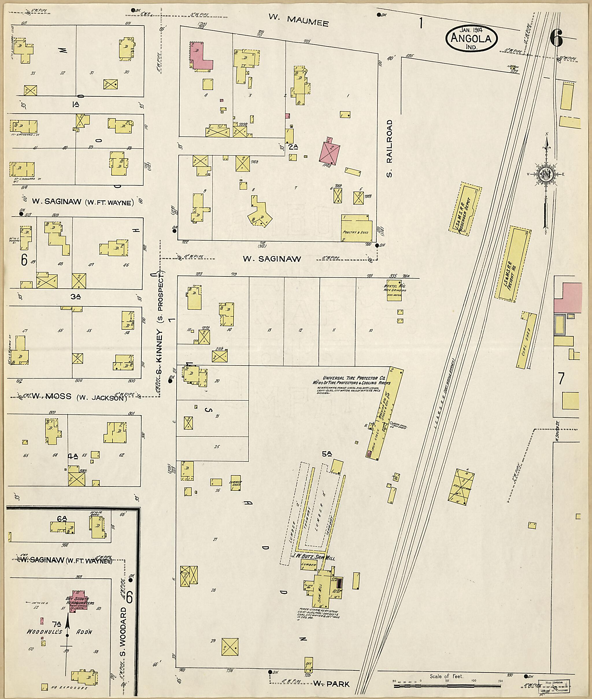This old map of Angola, Steuben County, Indiana was created by Sanborn Map Company in 1914