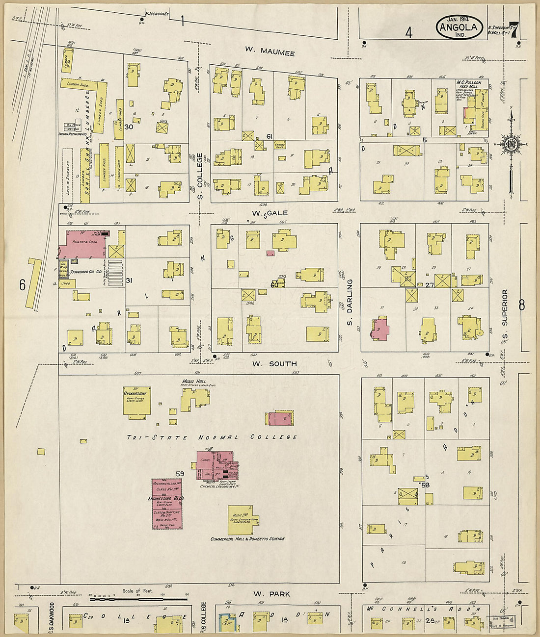 This old map of Angola, Steuben County, Indiana was created by Sanborn Map Company in 1914