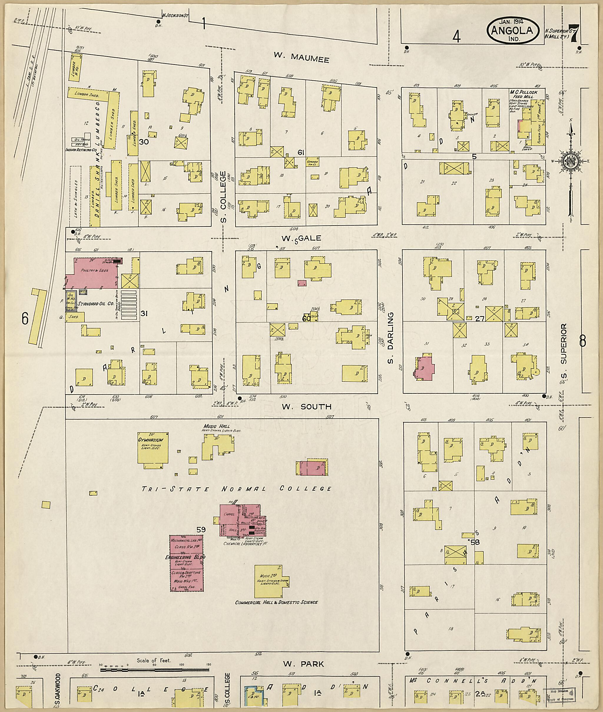 This old map of Angola, Steuben County, Indiana was created by Sanborn Map Company in 1914