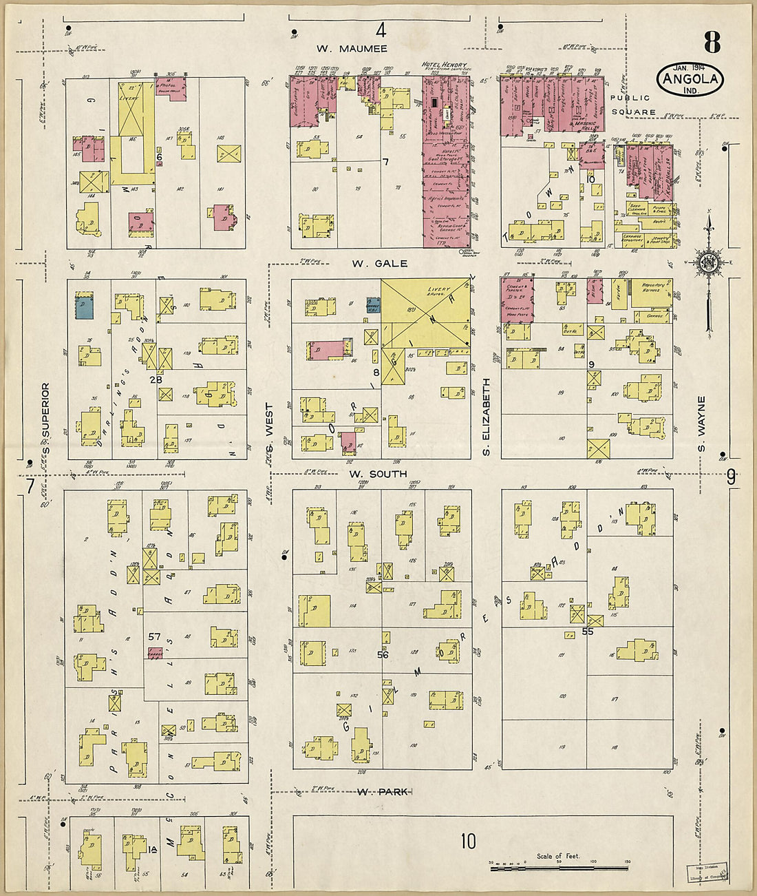 This old map of Angola, Steuben County, Indiana was created by Sanborn Map Company in 1914