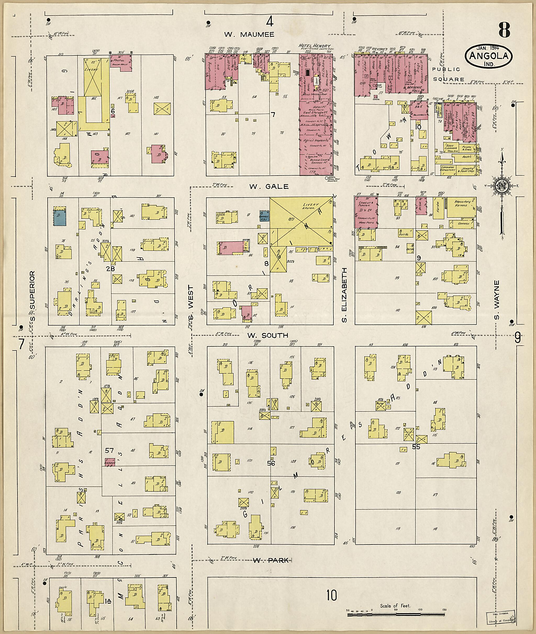 This old map of Angola, Steuben County, Indiana was created by Sanborn Map Company in 1914