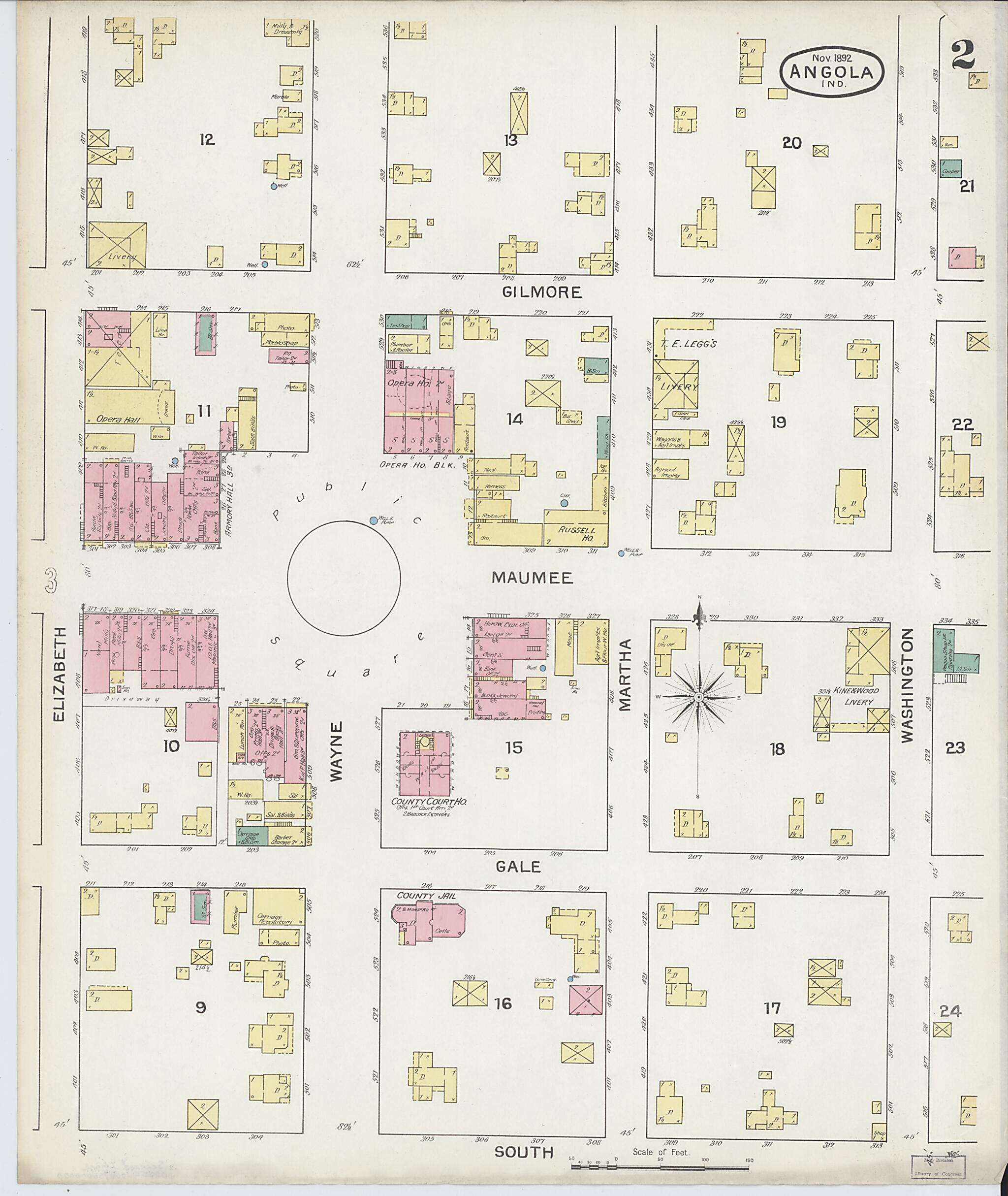 This old map of Angola, Steuben County, Indiana was created by Sanborn Map Company in 1892