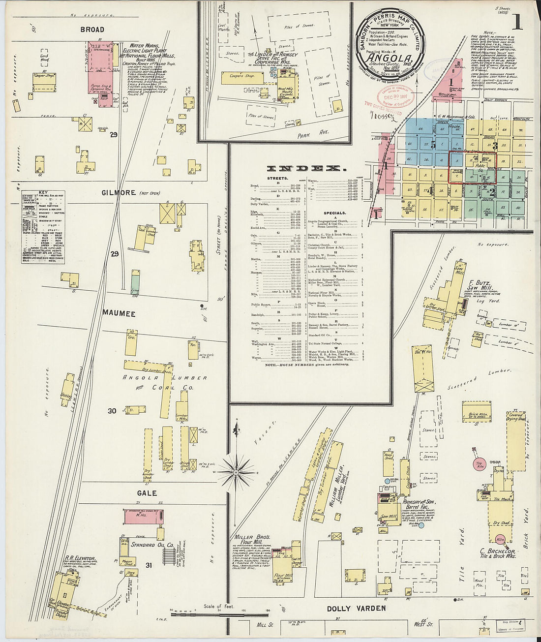 This old map of Angola, Steuben County, Indiana was created by Sanborn Map Company in 1897