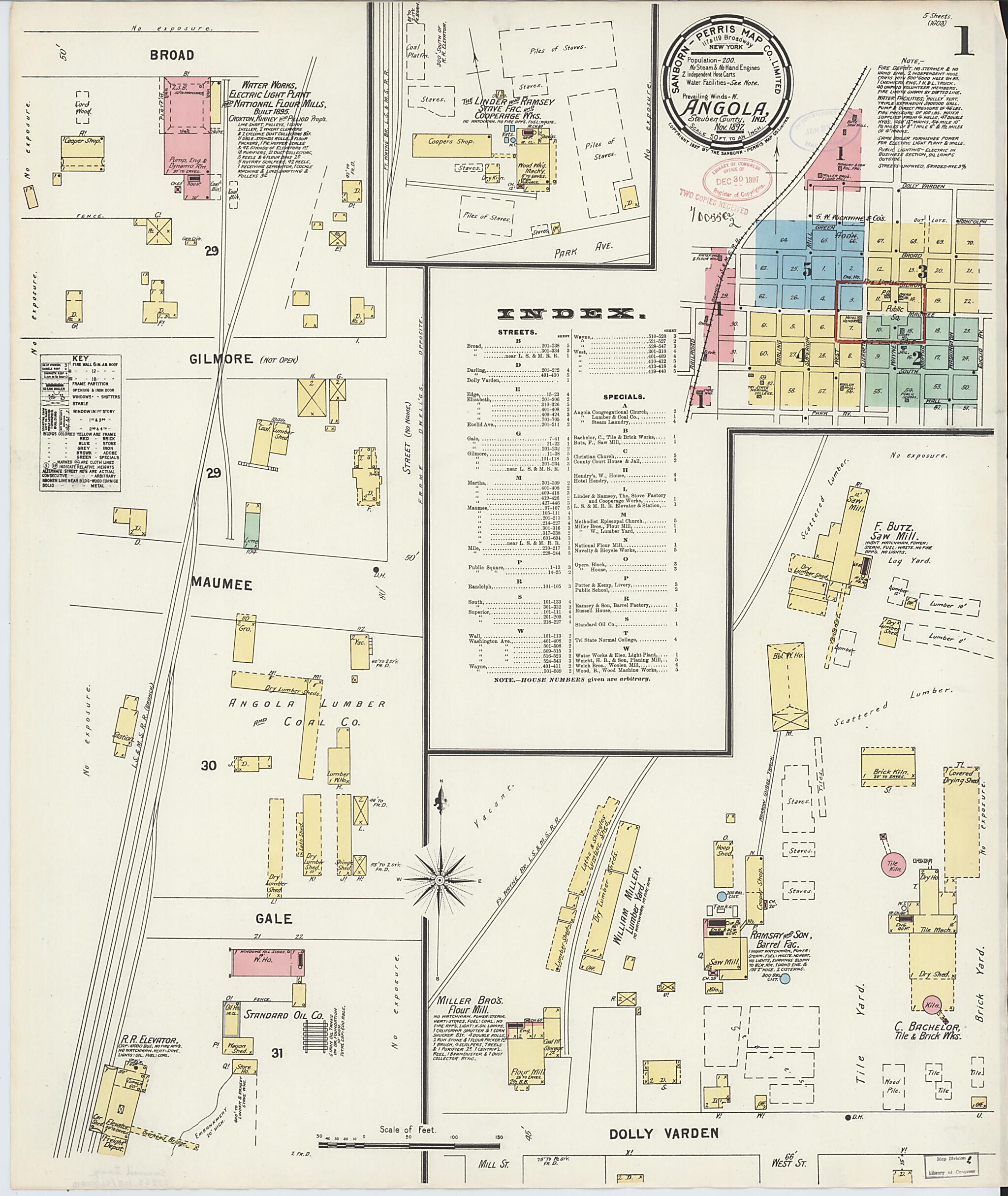This old map of Angola, Steuben County, Indiana was created by Sanborn Map Company in 1897
