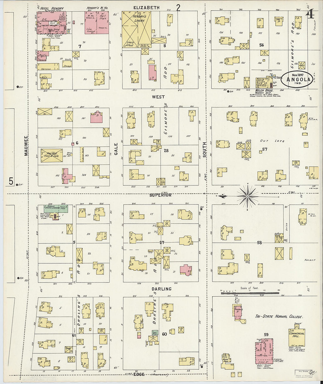 This old map of Angola, Steuben County, Indiana was created by Sanborn Map Company in 1897