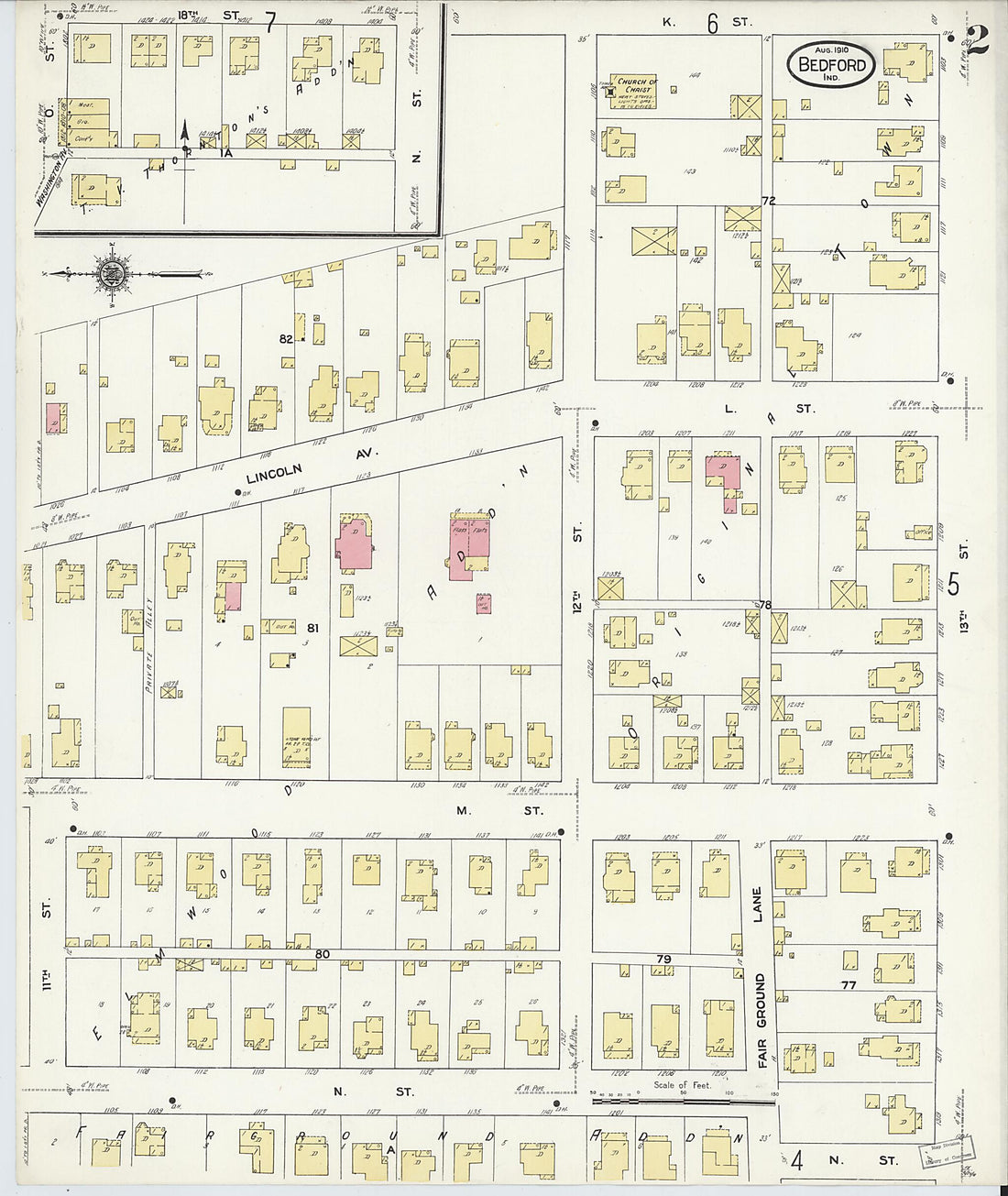 This old map of Bedford, Lawrence County, Indiana was created by Sanborn Map Company in 1910