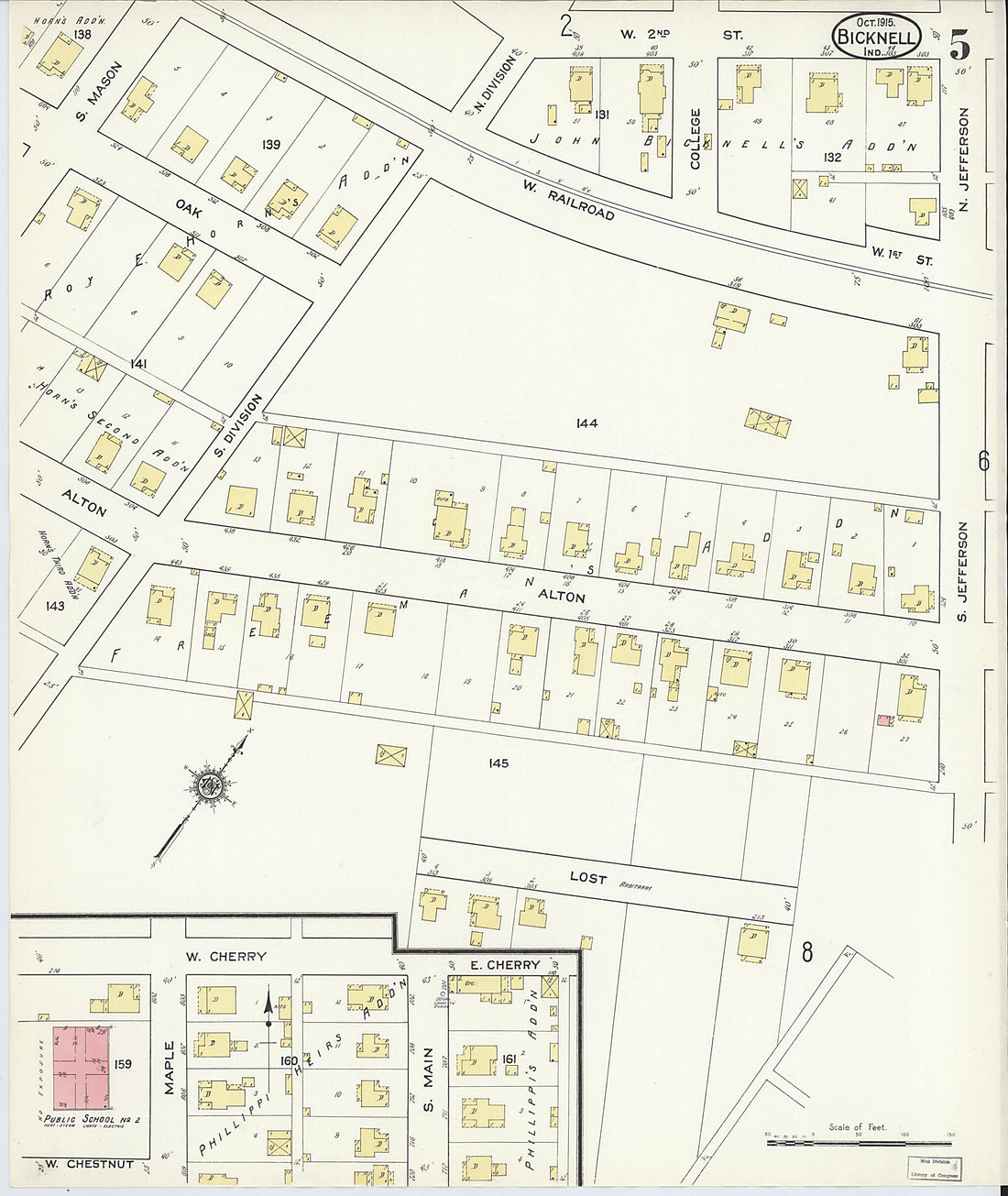 This old map of Bicknell, Knox County, Indiana was created by Sanborn Map Company in 1915