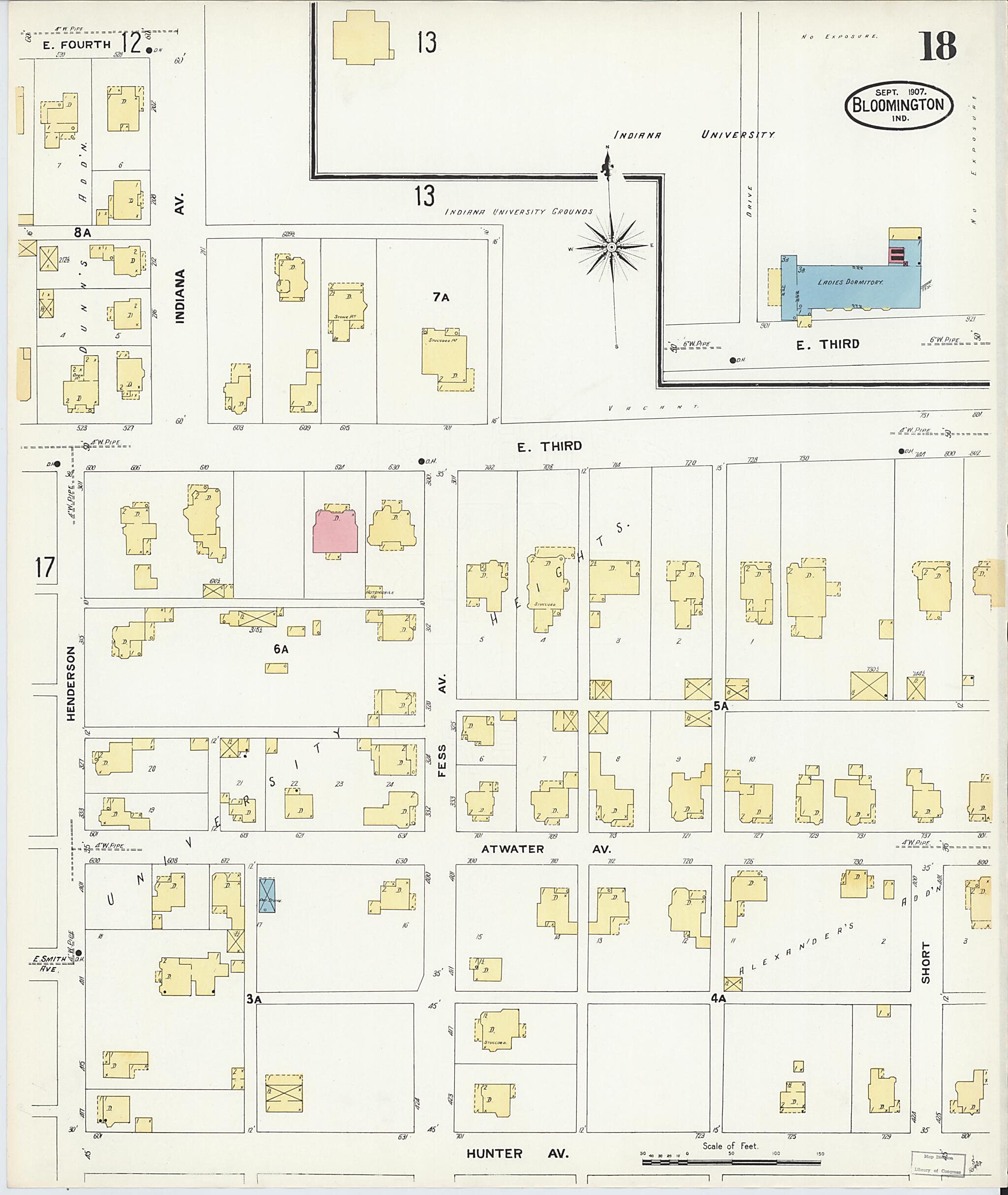 This old map of Bloomington, Monroe County, Indiana was created by Sanborn Map Company in 1907