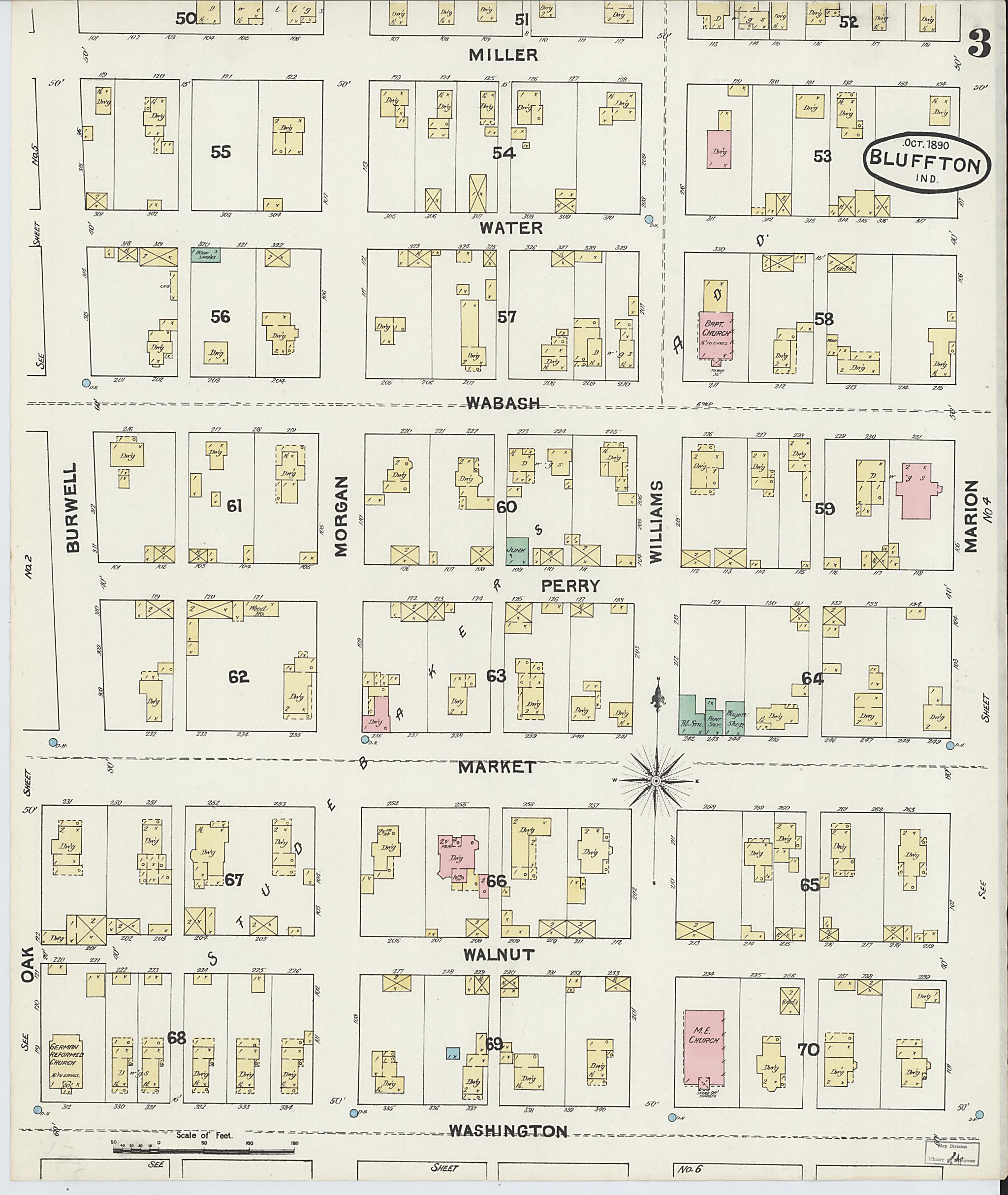 This old map of Bluffton, Wells County, Indiana was created by Sanborn Map Company in 1890