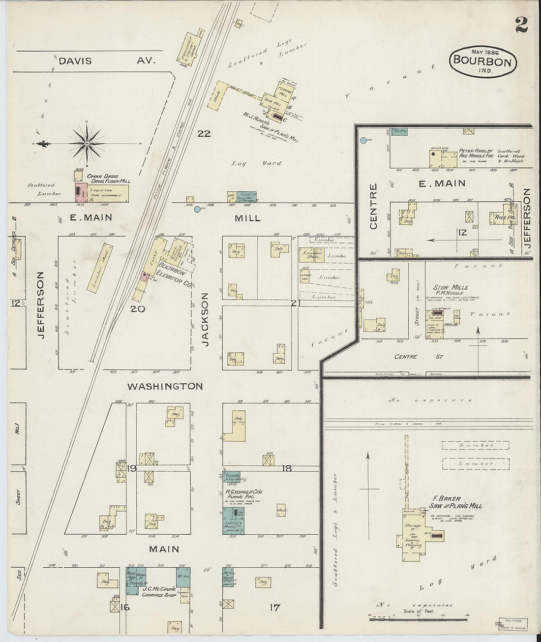 This old map of Bourbon, Marshall County, Indiana was created by Sanborn Map Company in 1886