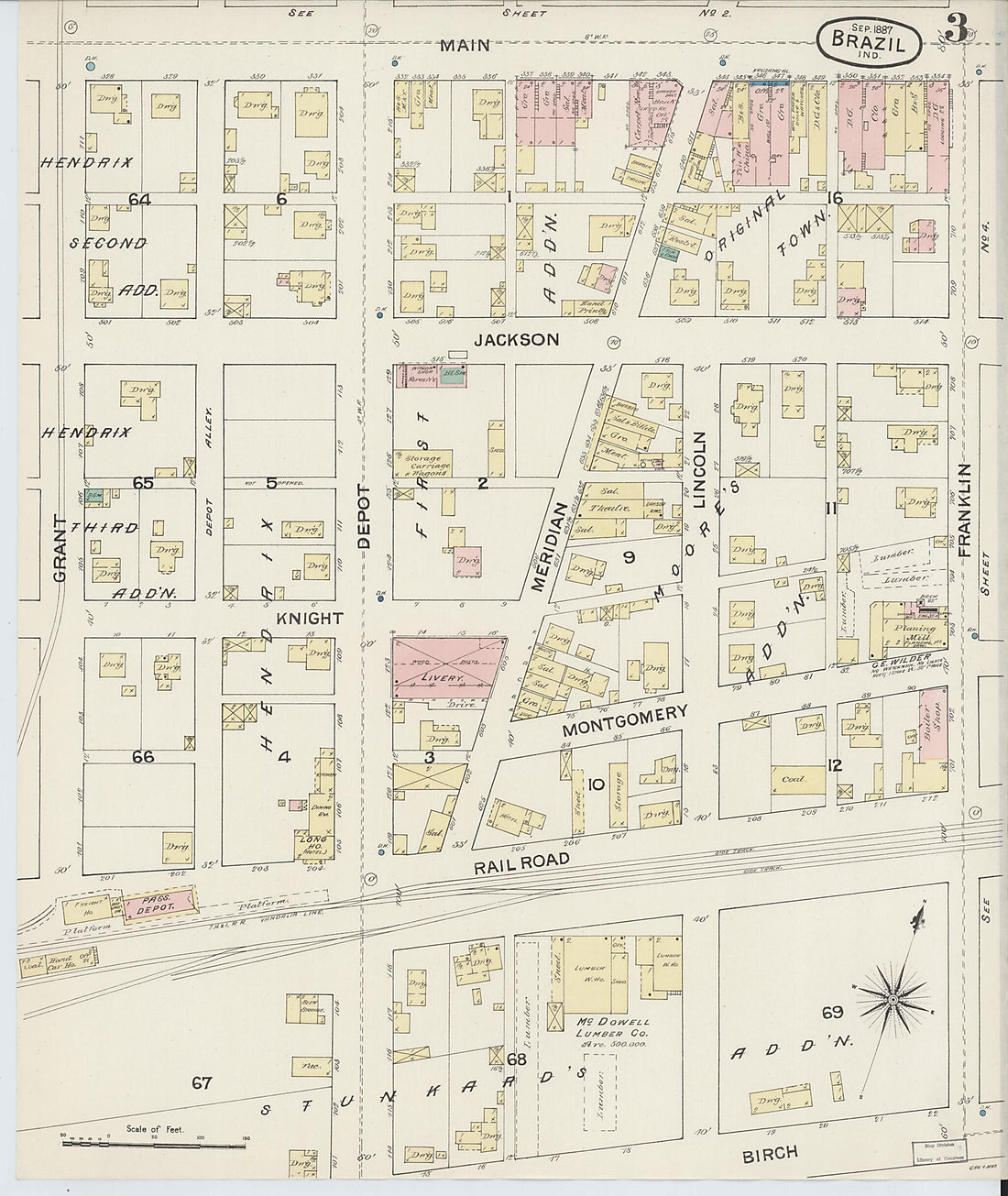 This old map of Brazil, Clay County, Indiana was created by Sanborn Map Company in 1887