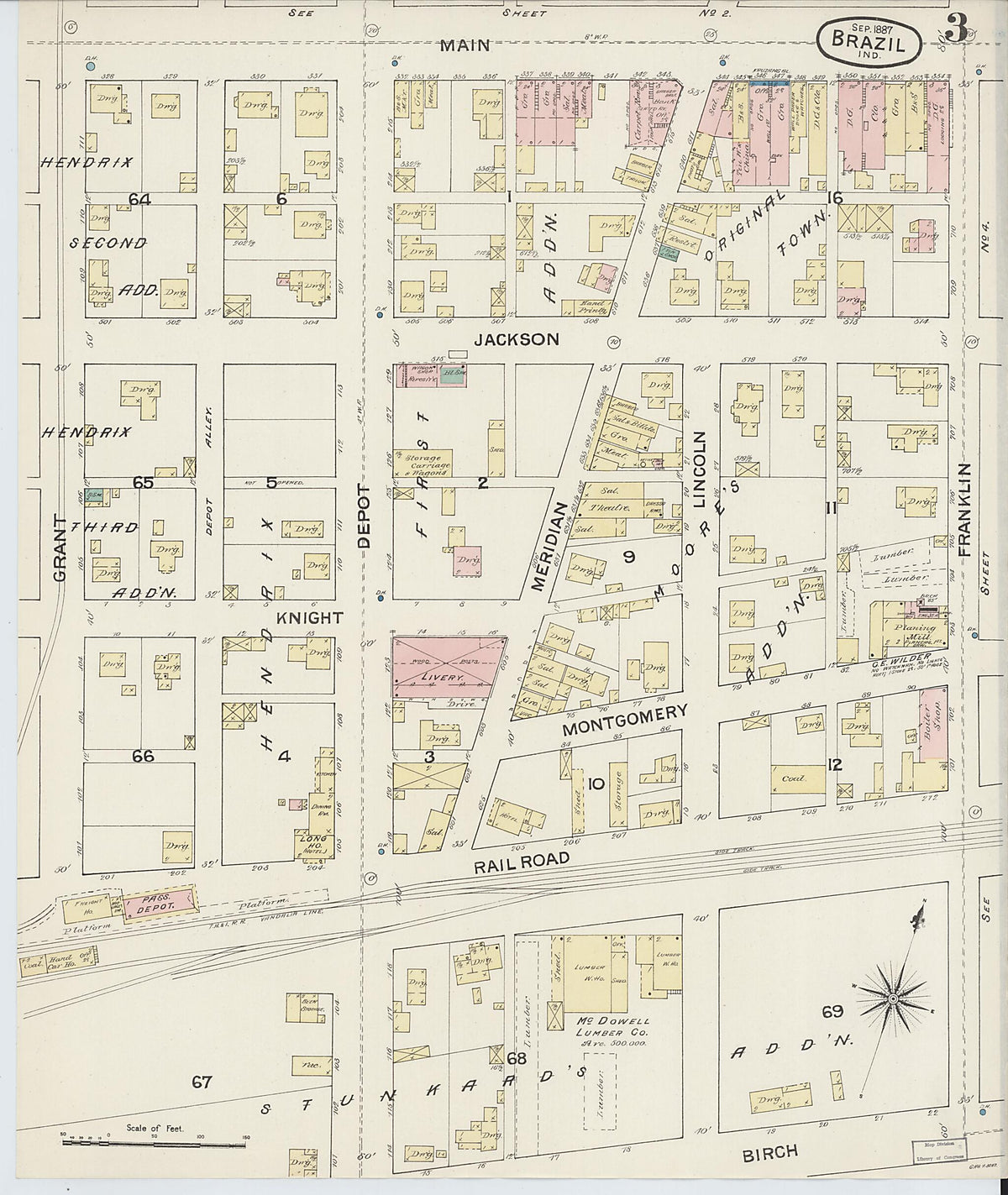 Brazil, Clay County, Indiana 1887 (Sheet 3 of 5) by Relic Map Company