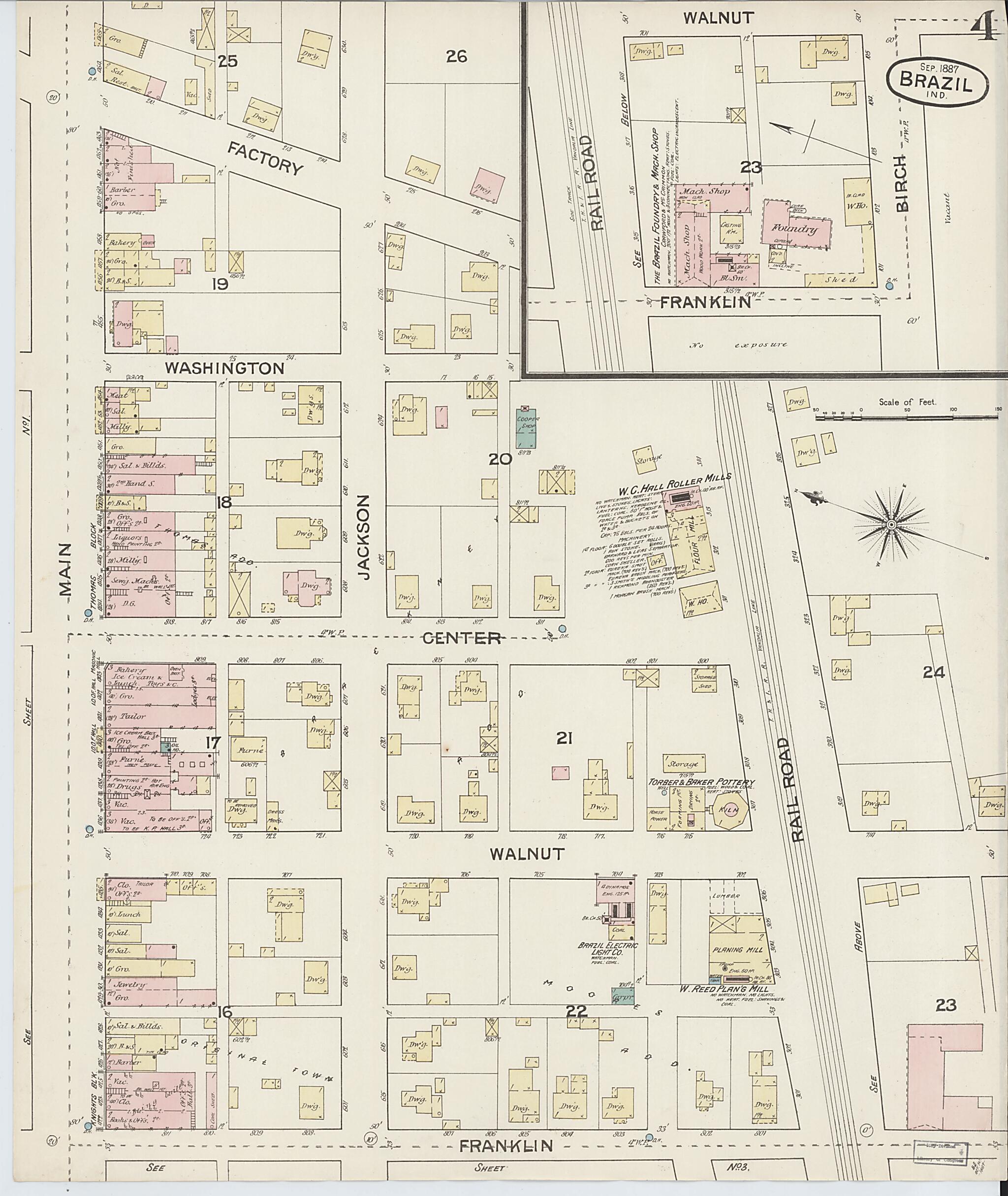 This old map of Brazil, Clay County, Indiana was created by Sanborn Map Company in 1887
