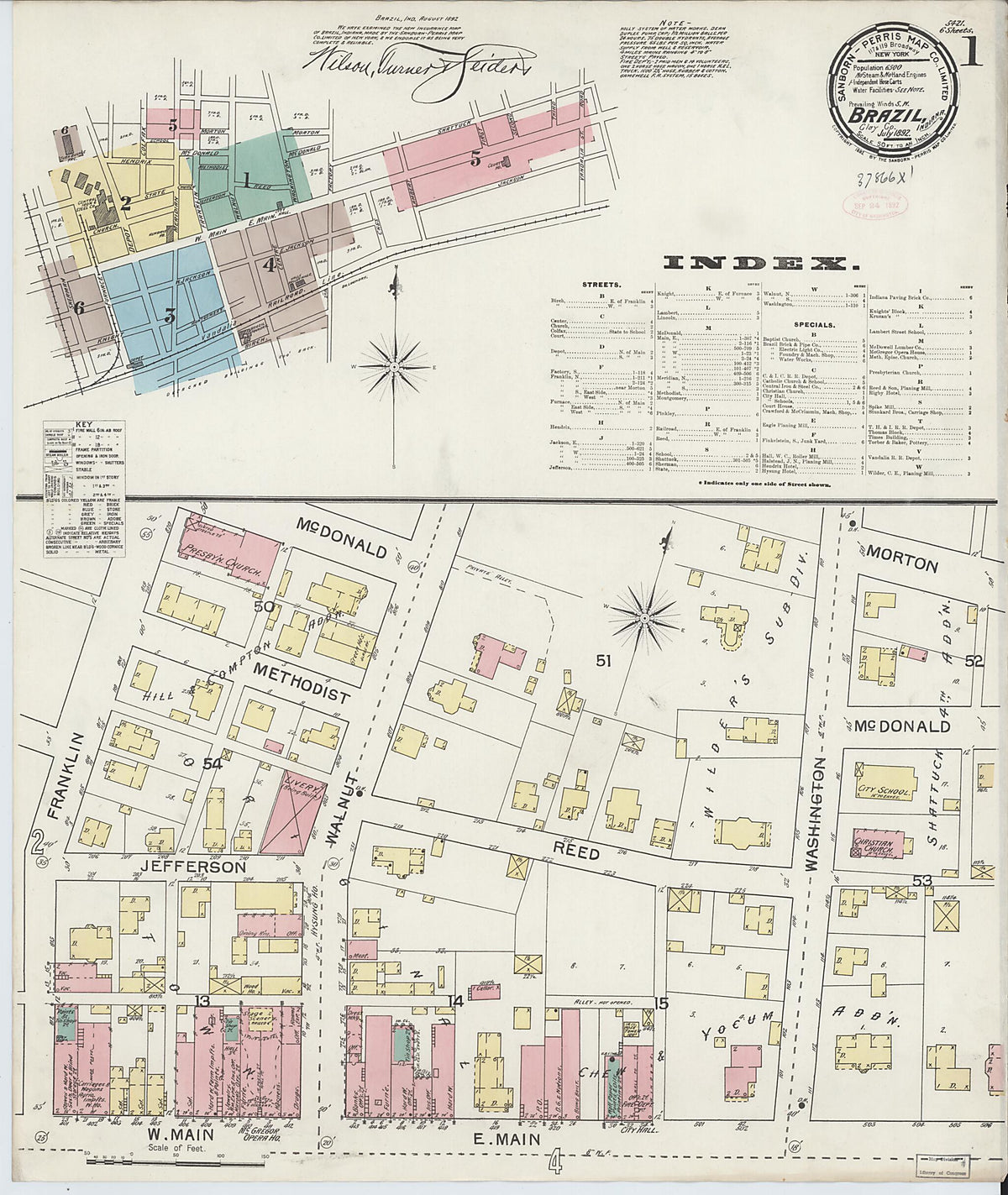 Brazil, Clay County, Indiana 1892 (Sheet 1 of 6) by Relic Map Company