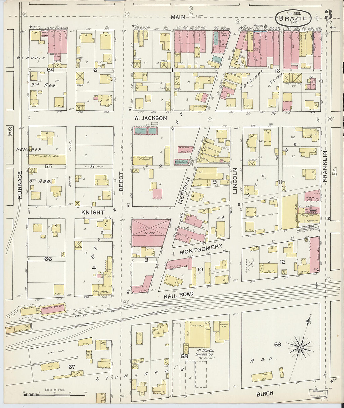 This old map of Brazil, Clay County, Indiana was created by Sanborn Map Company in 1892