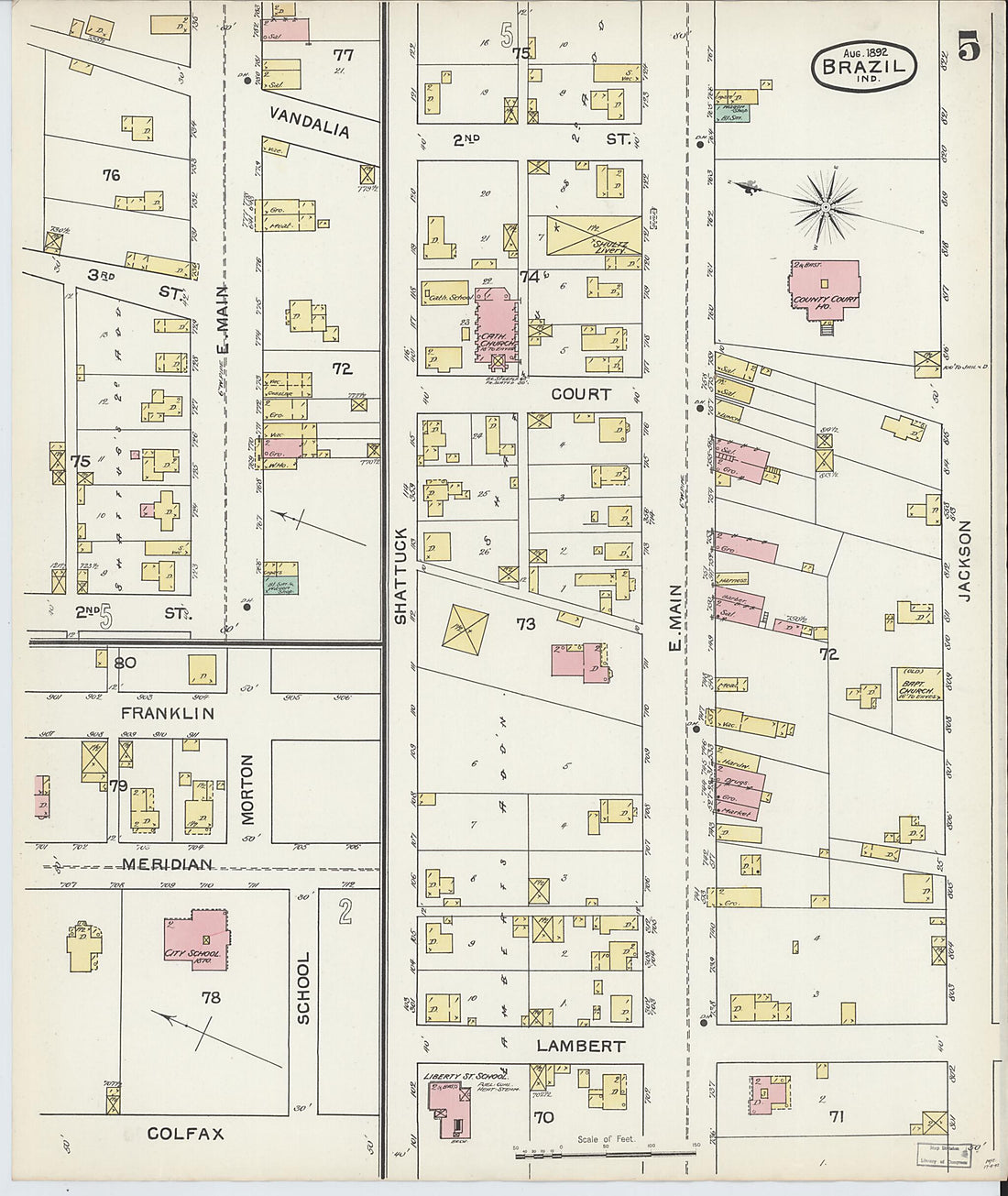 This old map of Brazil, Clay County, Indiana was created by Sanborn Map Company in 1892
