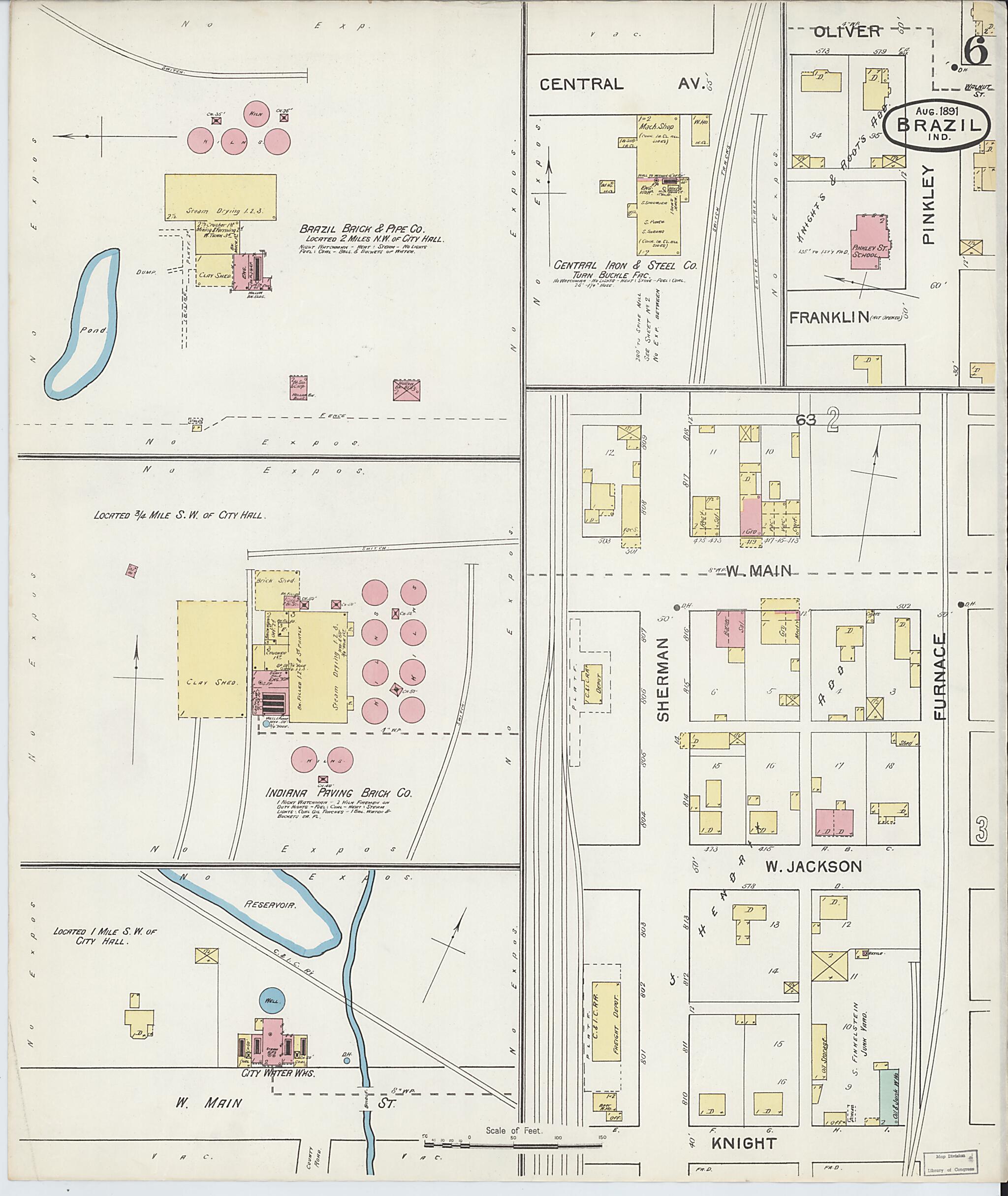 This old map of Brazil, Clay County, Indiana was created by Sanborn Map Company in 1892