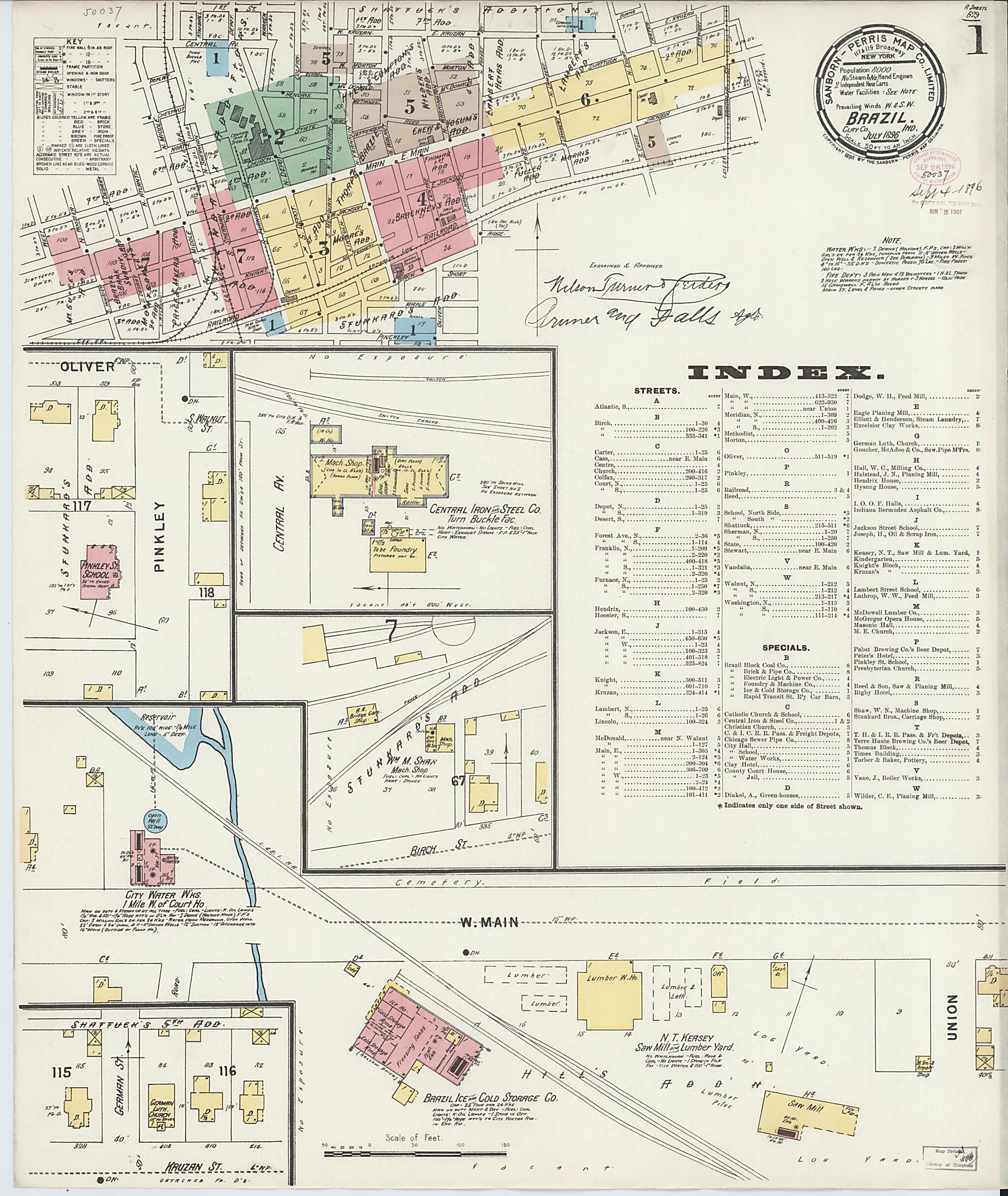 This old map of Brazil, Clay County, Indiana was created by Sanborn Map Company in 1896
