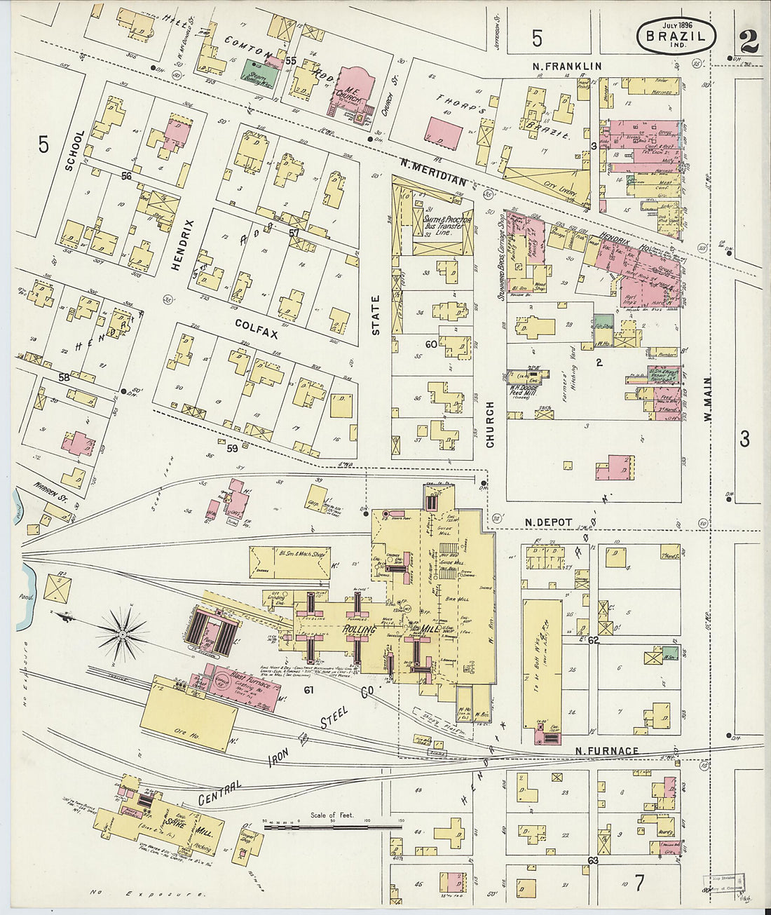 This old map of Brazil, Clay County, Indiana was created by Sanborn Map Company in 1896