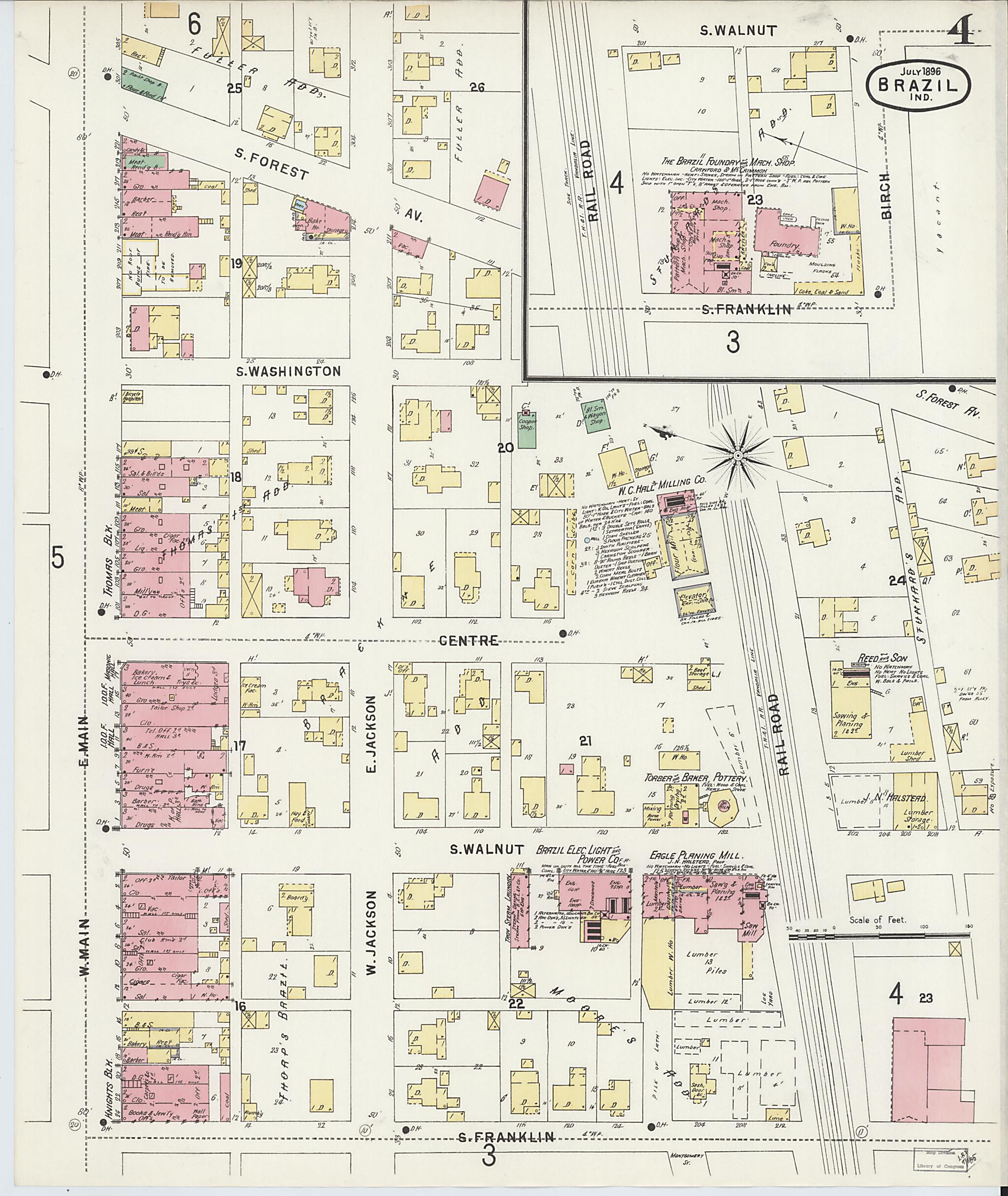 This old map of Brazil, Clay County, Indiana was created by Sanborn Map Company in 1896