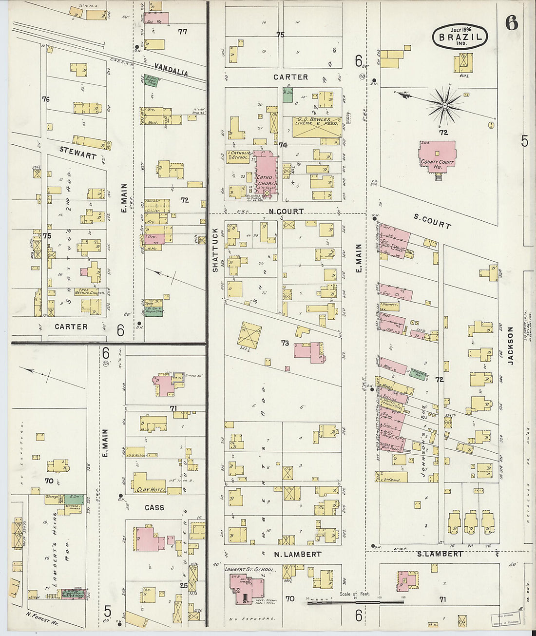 This old map of Brazil, Clay County, Indiana was created by Sanborn Map Company in 1896