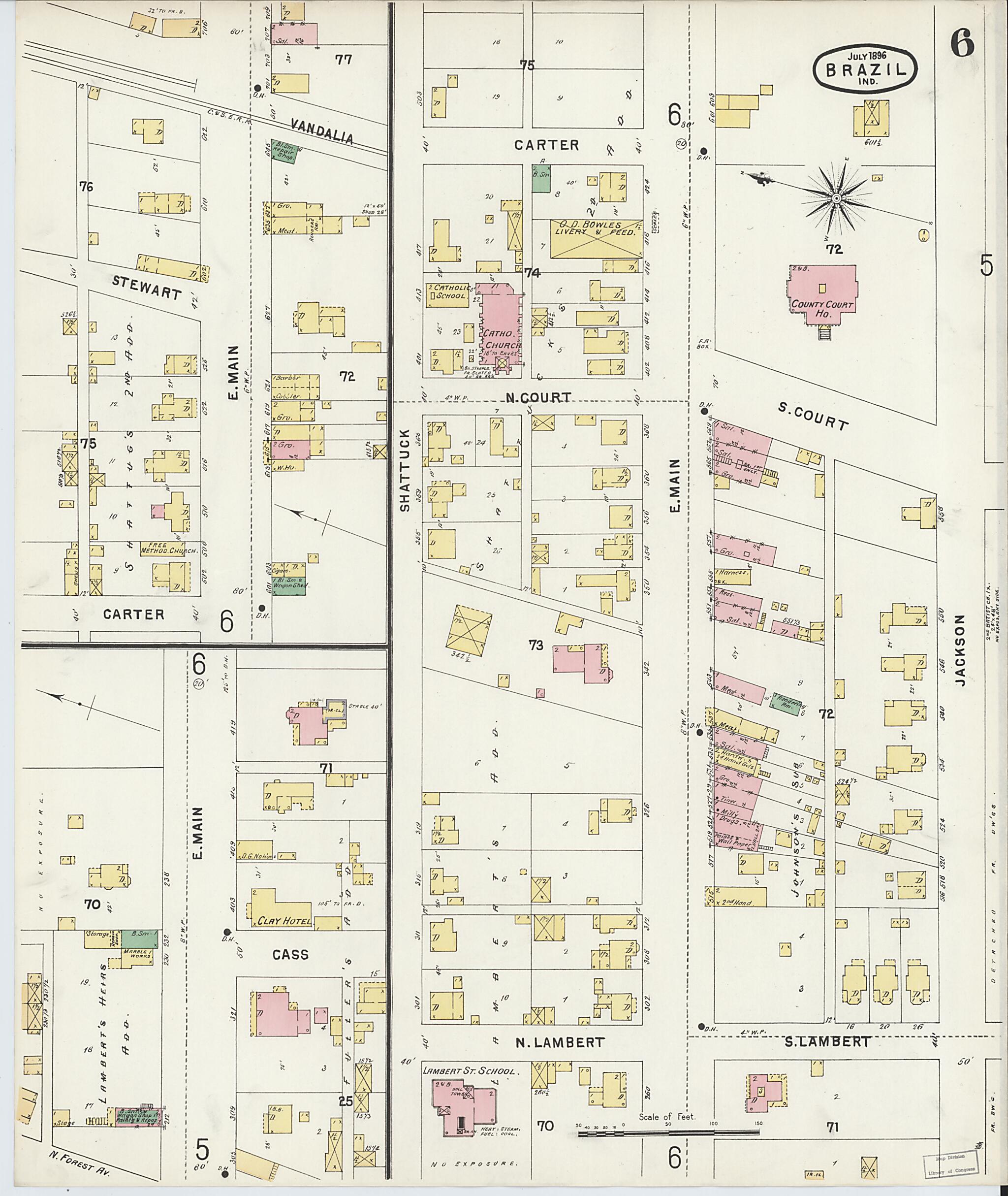 This old map of Brazil, Clay County, Indiana was created by Sanborn Map Company in 1896