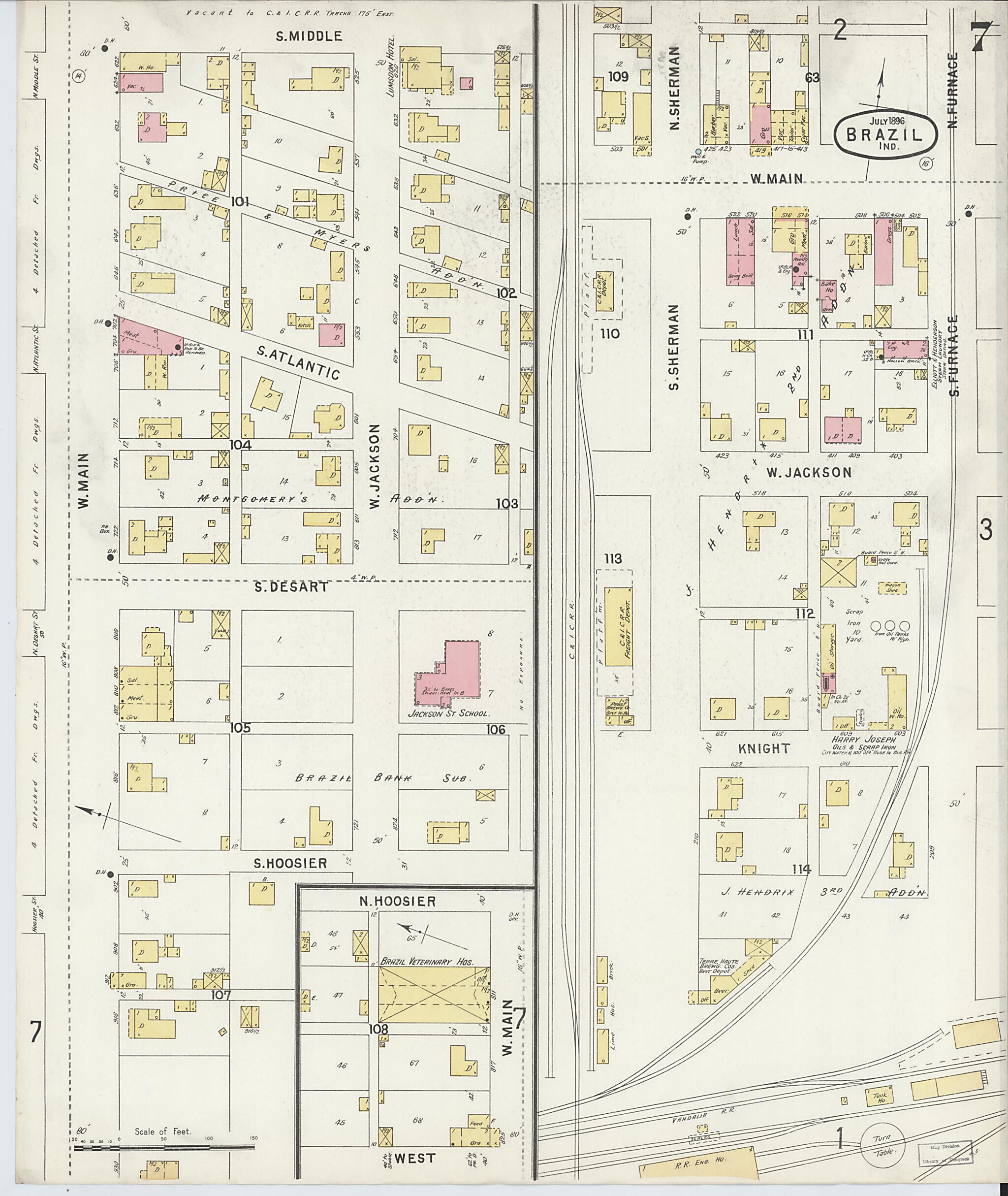 This old map of Brazil, Clay County, Indiana was created by Sanborn Map Company in 1896