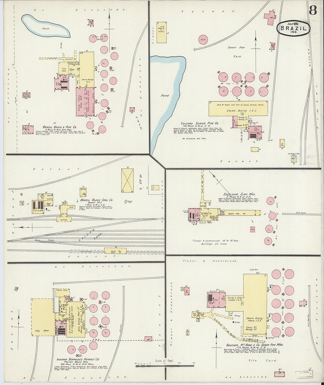 This old map of Brazil, Clay County, Indiana was created by Sanborn Map Company in 1896