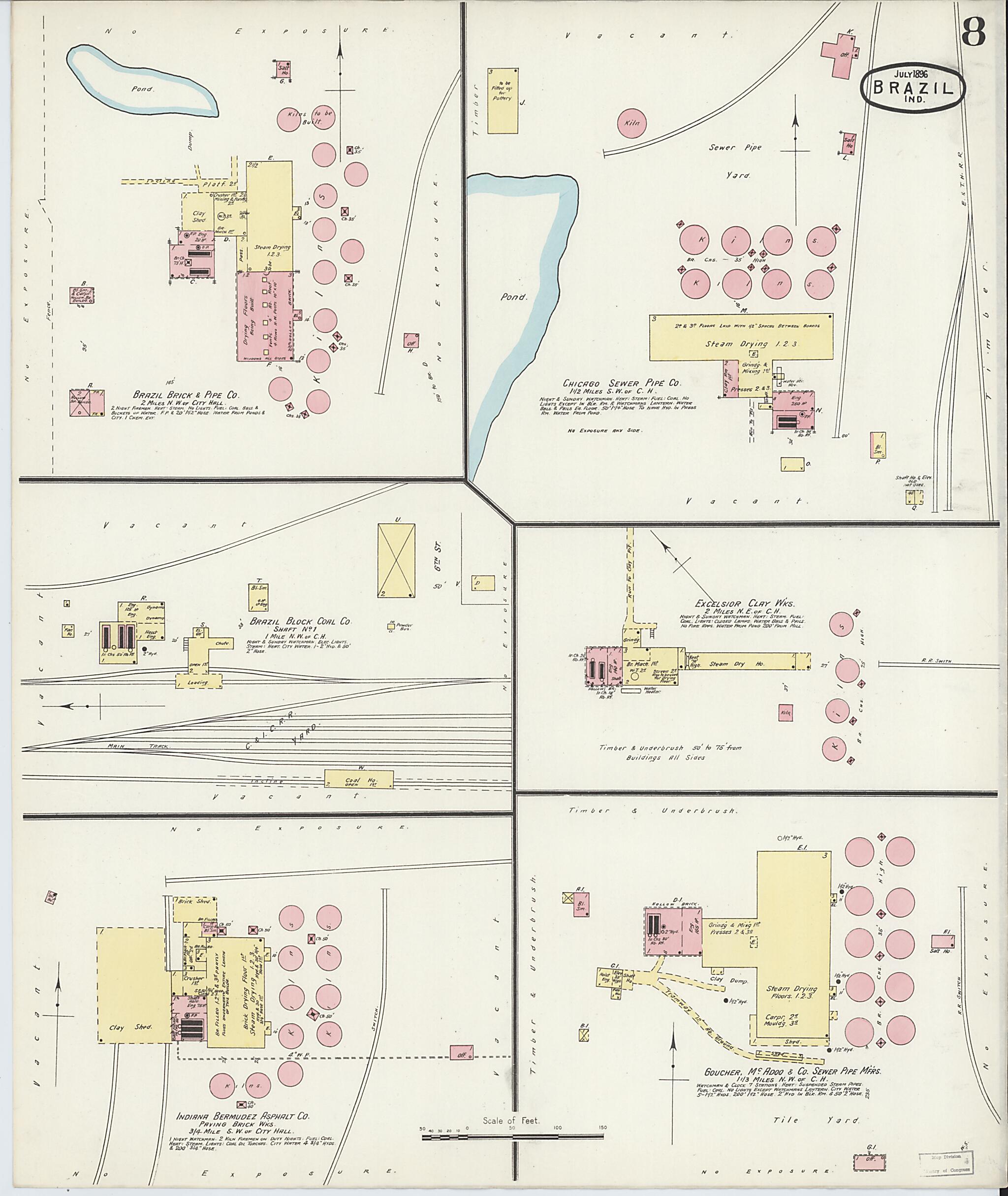 This old map of Brazil, Clay County, Indiana was created by Sanborn Map Company in 1896