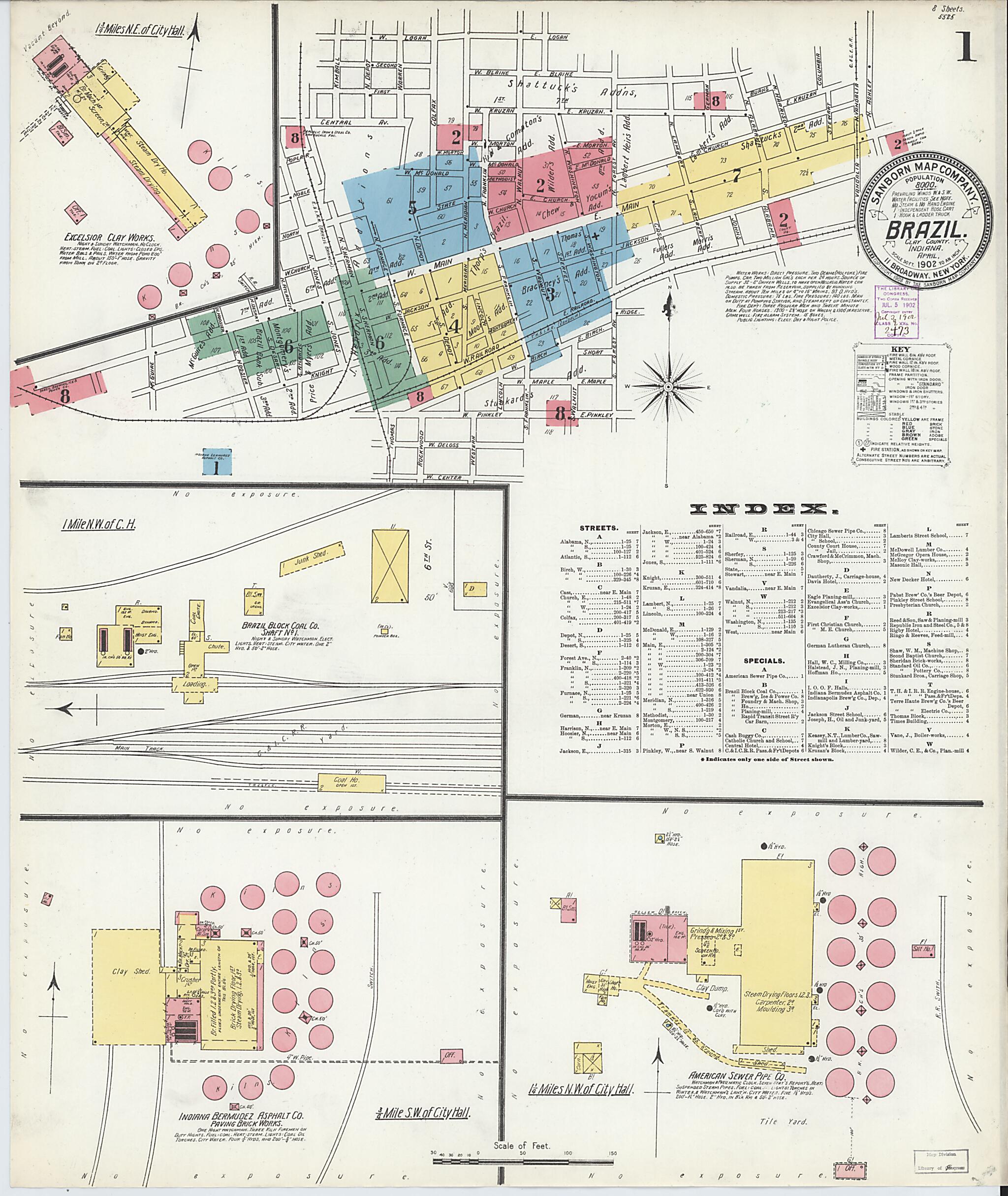 This old map of Brazil, Clay County, Indiana was created by Sanborn Map Company in 1902
