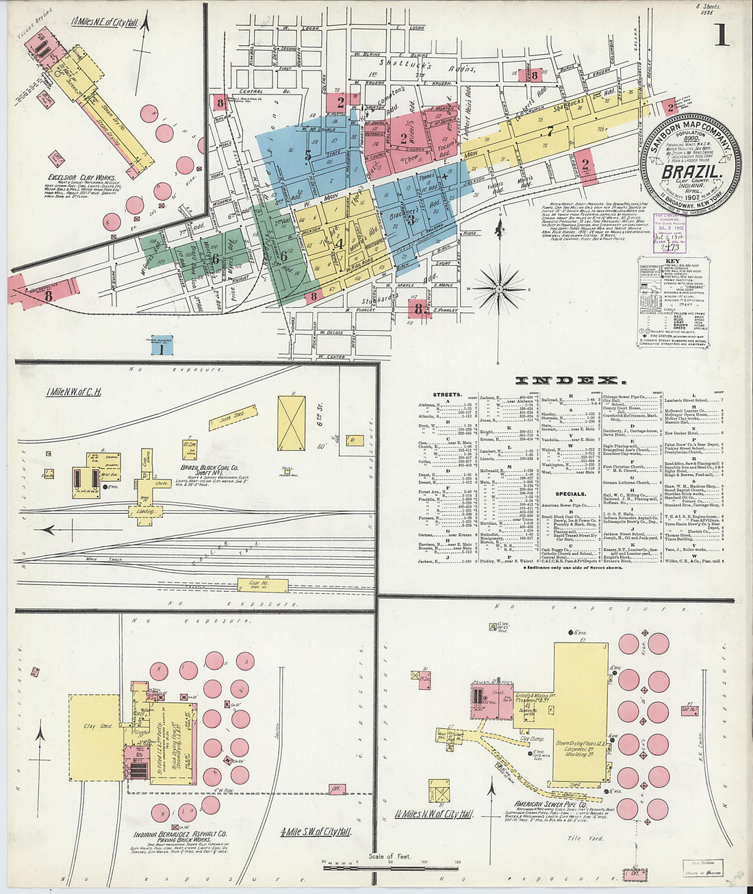 This old map of Brazil, Clay County, Indiana was created by Sanborn Map Company in 1902
