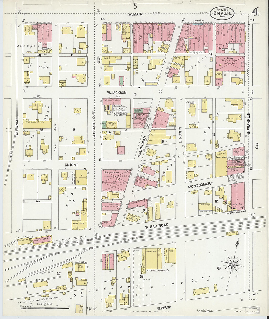 This old map of Brazil, Clay County, Indiana was created by Sanborn Map Company in 1902